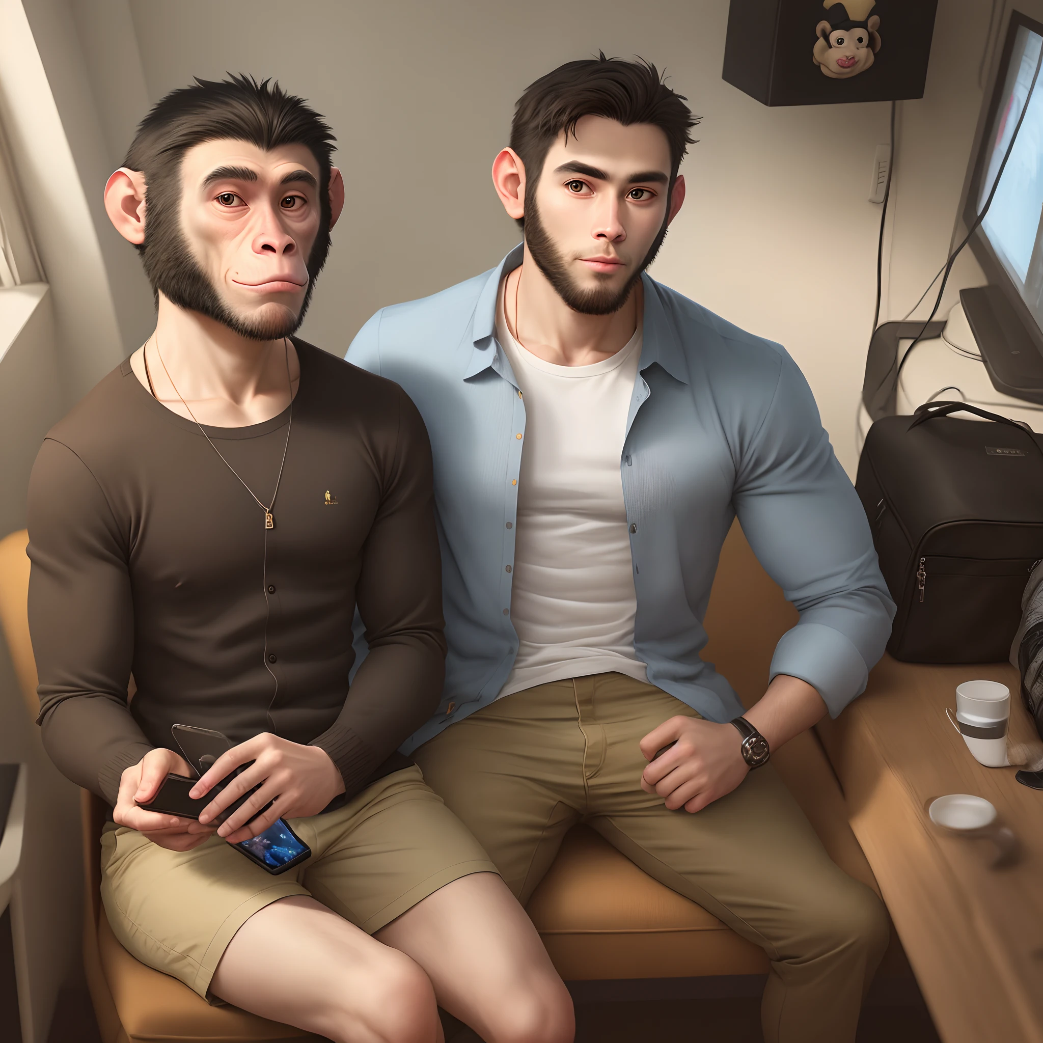 Monkey in the clothes of a modern man