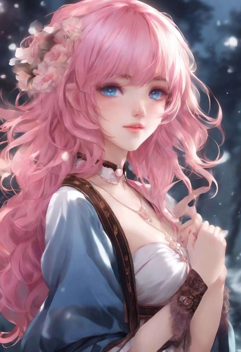 animesque　Pink hair　Goddess Dress　Brevet　Blue Eye　Long　huge tit　Tomboy