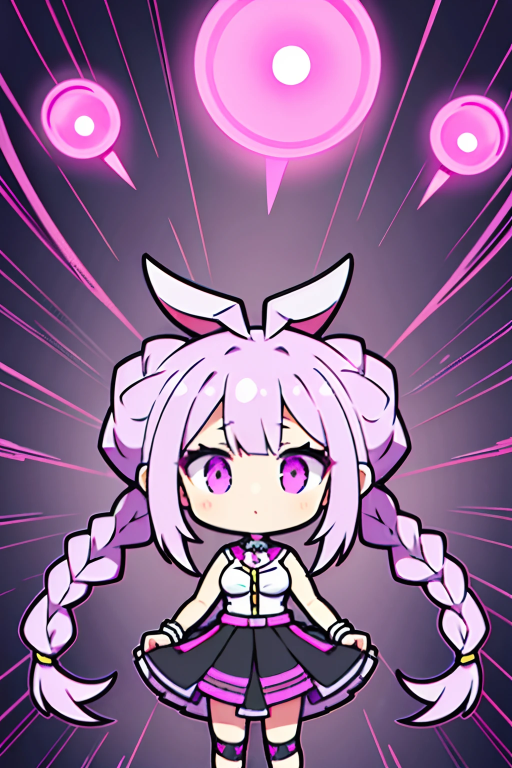 Bun head,Twist braids,light violet hair,teens girl,vivaciousness,a black skirt