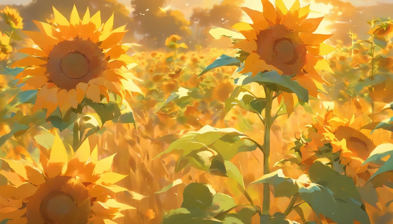 best quality,ultra-detailed,photo-realistic:1.37,sunflowers,beautiful detailed flowers,golden yellow petals,shining in sunlight,tall and vibrant stems,nature's masterpiece,colorful blooming field,swaying with the breeze,vivid and realistic textures,delicate and intricate details,soft and warm sunlight,studio lighting,crisp and sharp focus,natural beauty,happy and uplifting atmosphere,impressionist style,rich and vibrant colors,contrast between light and shadow,brilliant composition,peaceful and serene scenery,joyful and lively ambiance,harmonious color palette,blossoming summer,sun-kissed petals,peaceful countryside,fields of golden beauty,Nature's masterpiece,tranquil and soothing environment,immersive and captivating experience,meticulous attention to detail,majestic and awe-inspiring,professionally executed,visually stunning artwork.