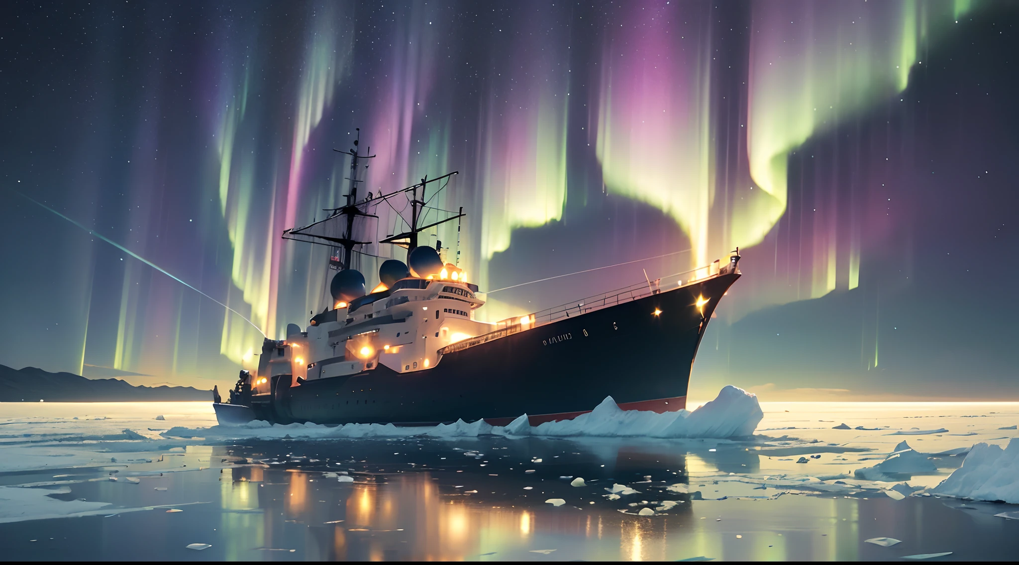 (extreme light,fritillary light,Northern Lights,Conspicuous group of auroras,Aurora Falls,Aurora Beach,Aurora Wave,The entire sky was filled with aurora borealis,Changeable colors,Starcloud,starrysky,black hole:1.55),This is a surreal complex CG rendering. At night, the light blue sky, the sand beach is covered with crystal clear, lifelike jade, glittering white and pink lily of the valley and petals, heart-shaped bright goose warm stone, crescent shaped sea water, Moon, Starlight, art, k hd, Starry sky, many small and colorful luminous particles, which are captured by the Milky Way, atarctive, tundra and icebergs, fantasy, Dream, High detail, Beauty, 8K, Natural warm light effect,aurora, octane light and shadow, Complex details, super wide-angle Panoramic photography. HD. volume light, Reflection, reflective light, exaggerated moonlight reflection.16K HD – Chaos 100