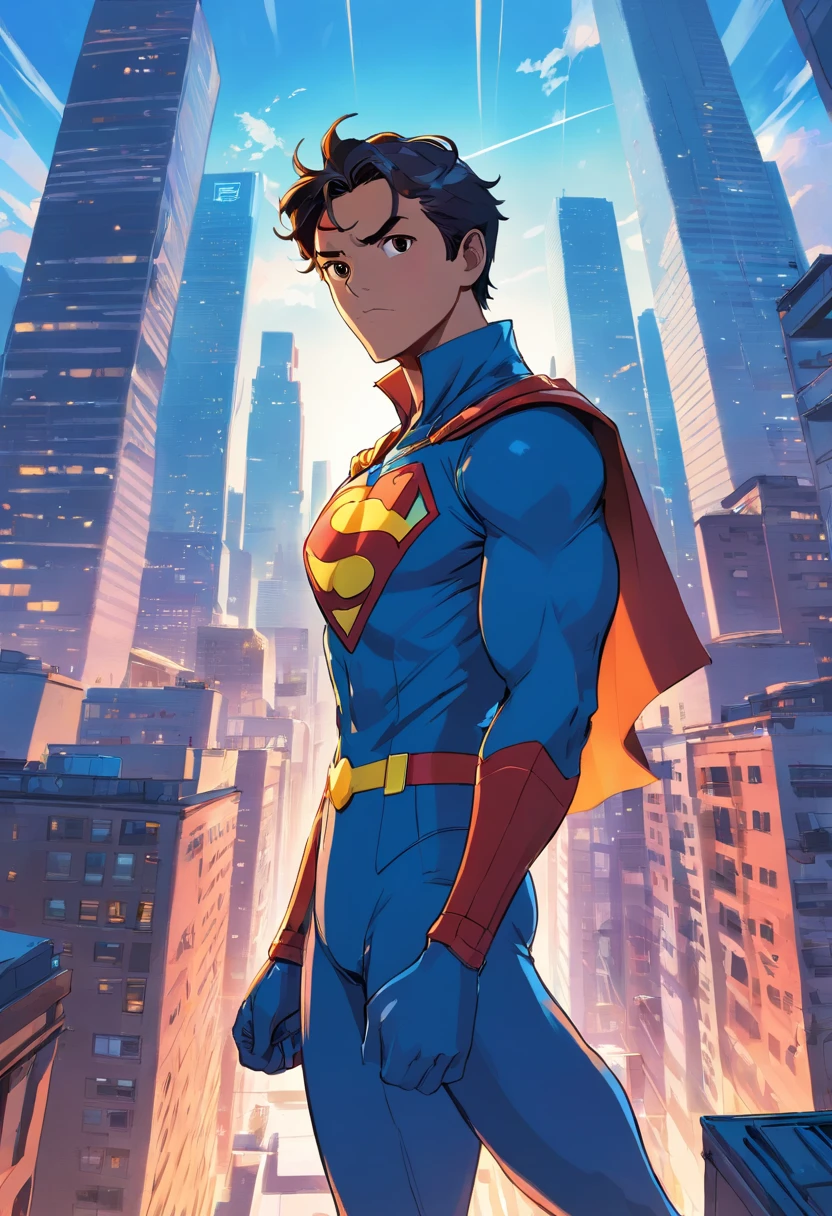 Here's a prompt for Seaart to create an image of Super Shocked in the style of Stan Lee comic books:
A male superhero standing, olhando para a frente. Ele usa uma roupa azul justa com uma letra C amarela no peito. He also wears a blue cape that floats behind him. Ele tem cabelos pretos curtos e olhos azuis.
The background of the image is a modern city, with skyscrapers and other tall buildings. The sky is blue and there's bright sunshine.
The superhero is standing on a roof, olhando para a cidade. He has an expression of determination on his face.
The style of the image is inspired by Stan Lee's comic books. The characters are iconic, and the narrative is engaging.