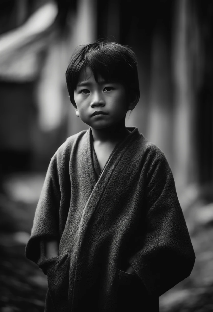 Japanese Male Face Of Poor Man Black And White Photo
