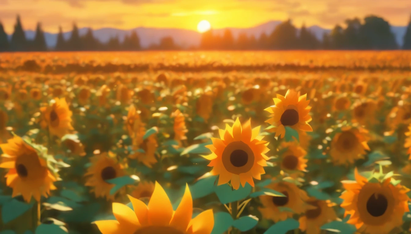 (best quality,4k,8k,highres,masterpiece:1.2),ultra-detailed,(realistic,photorealistic,photo-realistic:1.37),sunflowers field at the sunset,oil painting,beautiful detailed sunflowers,soft golden sunlight,peaceful atmosphere,vibrant colors,wide-angle view,fine brush strokes,impressionistic style,harmonious color scheme,vivid sunflower petals,breeze gently blowing through the field,subtle shadows and highlights,blurred background,masterful composition,dynamic brushwork,rich texture,play of light and shadow,impressive depth of field,dramatic contrast,serene and tranquil scene,hint of warm summer evening,sublime natural beauty,meticulous attention to detail,ethereal glow,scenic landscape,immersive experience
