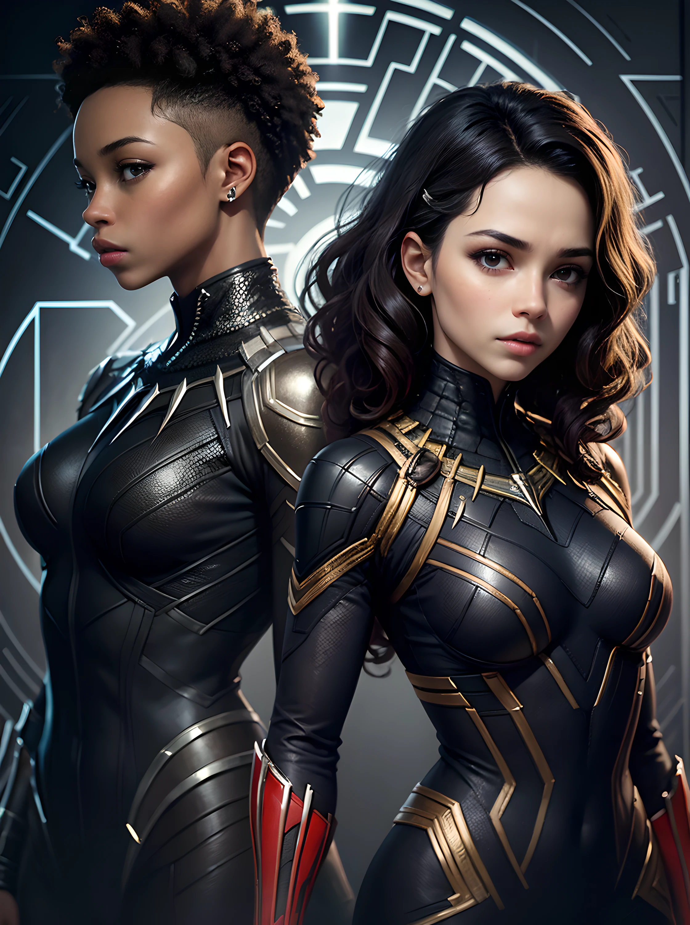 hd masterpiece, Curly Hair Wavy Hair, Ebony Latina, In Black Panther, suit, Marvel, mcu.