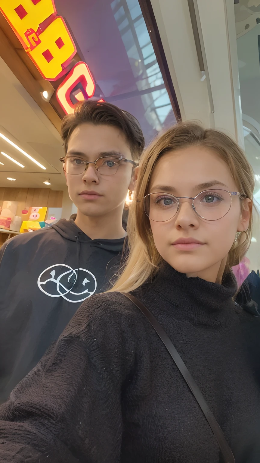 boy, 13 yack hair, brown eyes, topknot with his mom, a blond lady with green big eyes, thin lips purple glasses. Disney pixar character stile. High quality