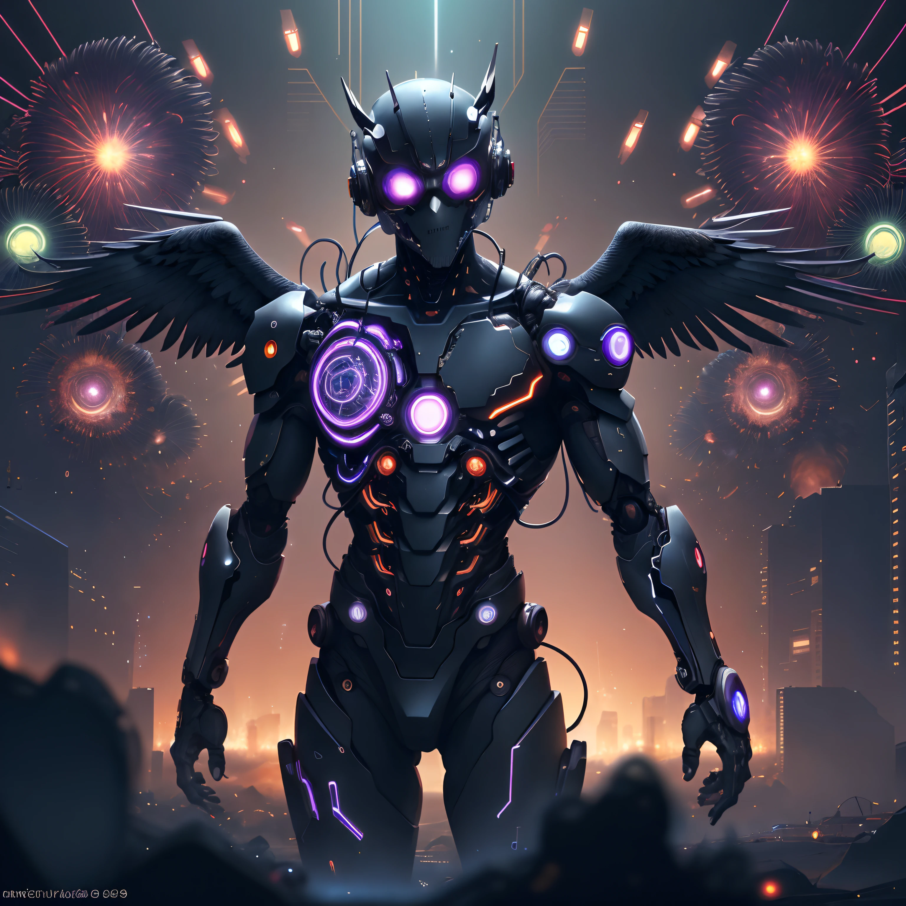 /imagine A lonely anime ""cyborg DEMONIAC Genos"" silhouette in a cyber-space world, multiple colored glowing pale neon motherboard circuit design lines in the cyberspace, Nuclear Proton Atomic,intricate detail in the explosions power background, cinematic, heart-touching, sorrowful, Eagle mistic-wrenched, center-aligned, little brush strokes use, little grainy, 8k