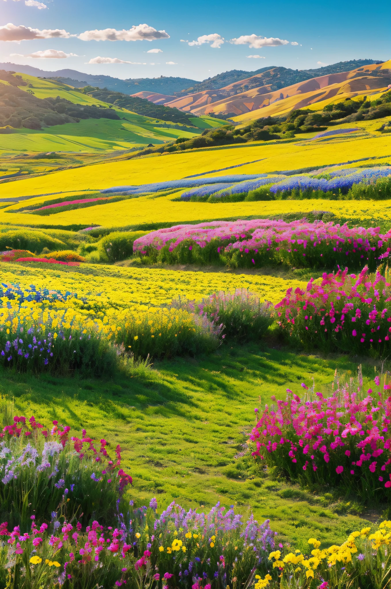 PAISAJE PRIMAVERAL, VARIEDAD Y VEGETACION DE COLORES AGRADABLES, UHD, 8K