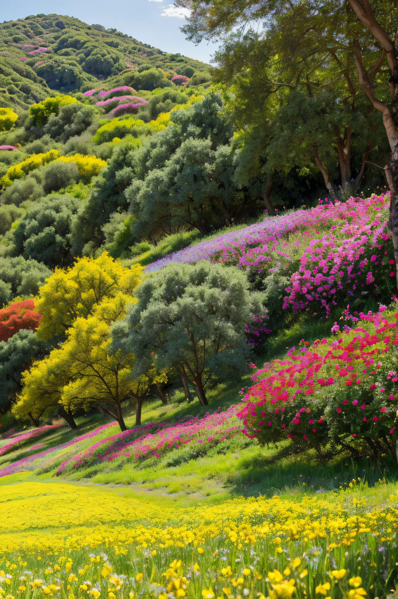 PAISAJE PRIMAVERAL, VARIEDAD Y VEGETACION DE COLORES AGRADABLES, UHD, 8K