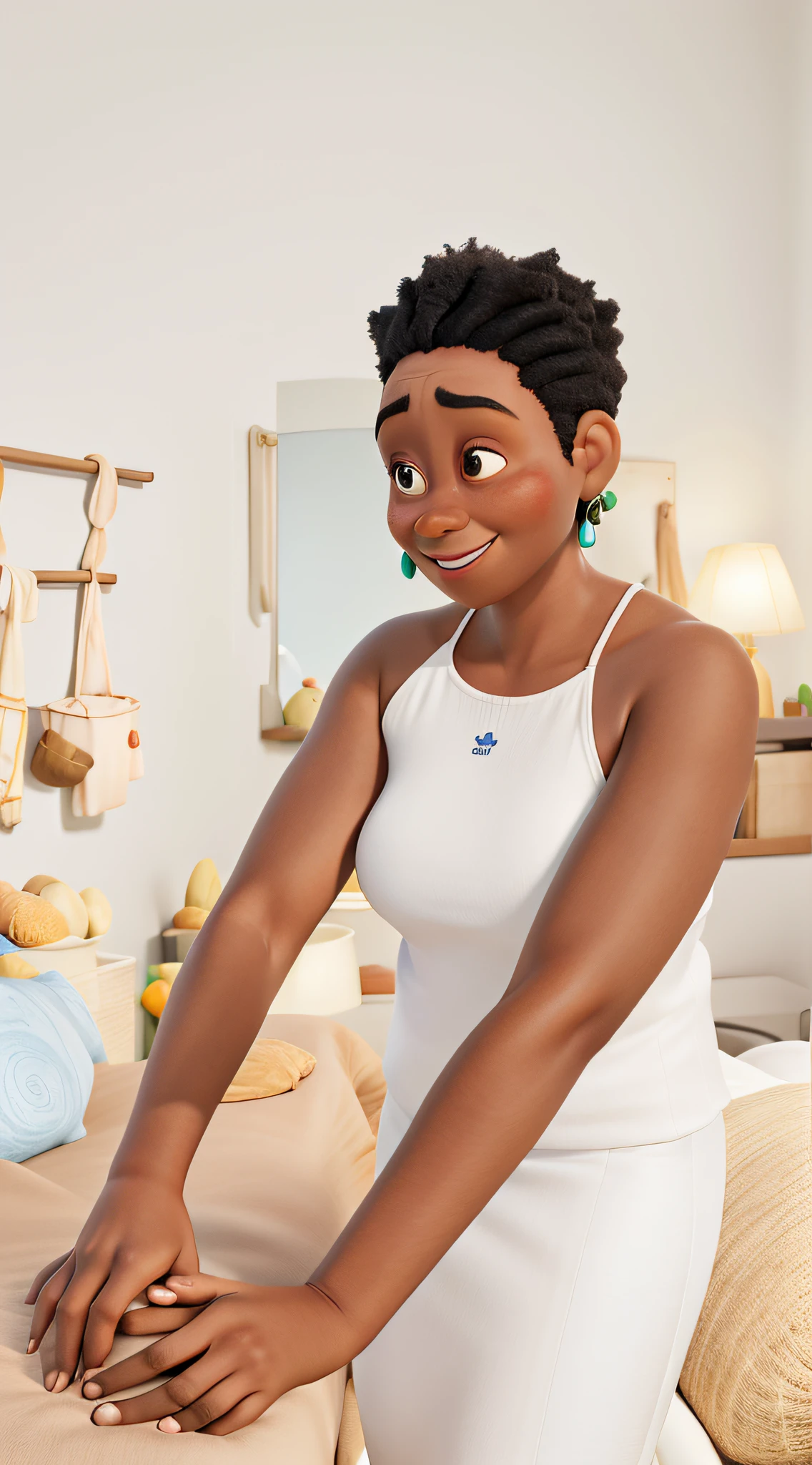 Uma mulher negra no estilo pixar, alta qualidade, melhor qualidade, Massaging a person who doesn't show up