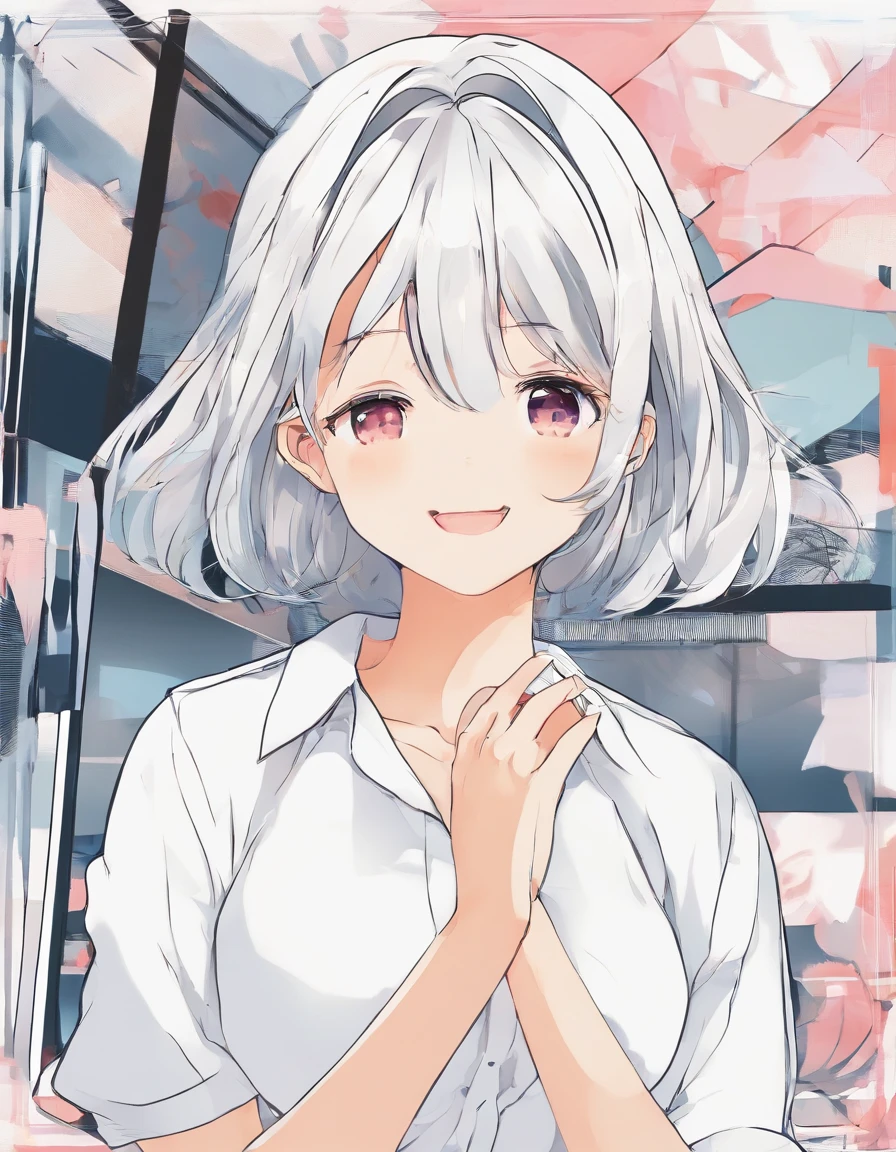 Simple illustration rough、Beautiful mom in white shirt、Business Smile、Looks reliable、icons、Background is the back screen