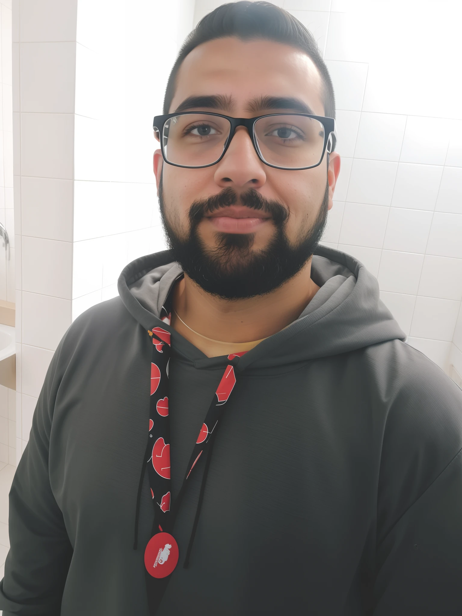 Arafed man with beard and glasses in a bathroom, with glasses and goatee, imagem de qualidade muito baixa, with nerdy glasses and goatee, Fotografia selfie 8k, com uma barba pequena, david rios ferreira, andres rios, edu souza, com nerd! glasses! e cavanhaque, inspired by Antônio Parreiras