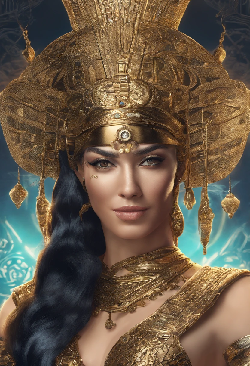 ((Best quality)) , ((Masterpiece)) , (Detailed) , (1womanl:1.3) , (Fantasy illustration:1.3),vray, On pale black paper, Digital artwork, ultra - detailed,Lonely, Regret eyes, Dressed in glamorous Egyptian costumes_clothes, Hands in pockets, She has a comb hairstyle, Jamaican hairpins, FOV 90 degrees, Scene art, warmcore, L USM, glimmering, A shimmering transformation, 8K resolution