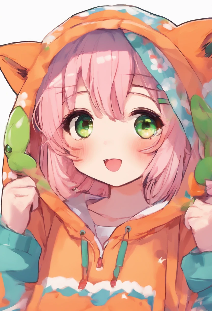 Two girls wearing a green frog hoodie and an orange fox hoodie、Halloween Event Elaborate Animation、Japanese anime