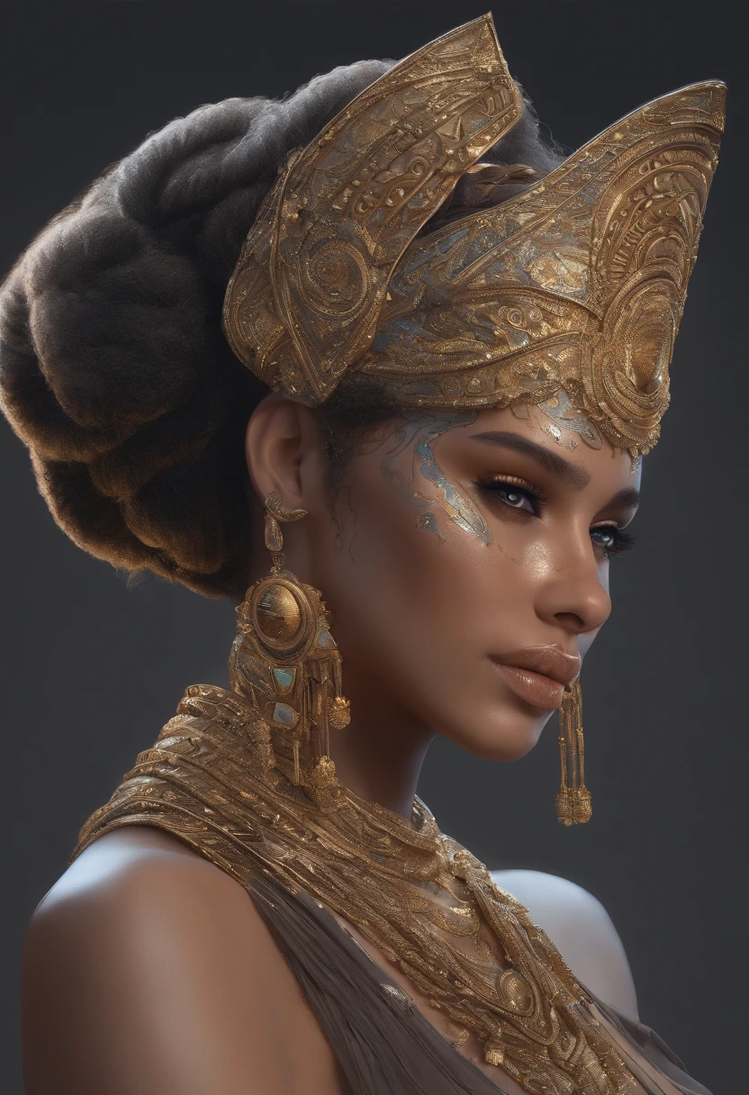 ((Best quality)) , ((Masterpiece)) , (Detailed) , (1womanl:1.3) , (Fantasy illustration:1.3),vray, On pale black paper, Digital artwork, ultra - detailed,Lonely, Regret eyes, Dressed in glamorous Egyptian costumes_clothes, Hands in pockets, She has a comb hairstyle, Jamaican hairpins, FOV 90 degrees, Scene art, warmcore, L USM, glimmering, A shimmering transformation, 8K resolution