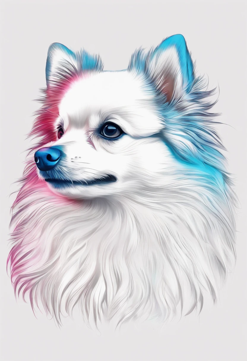 Create a realistic drawing of an all-white Pomeranian lulu with white fur