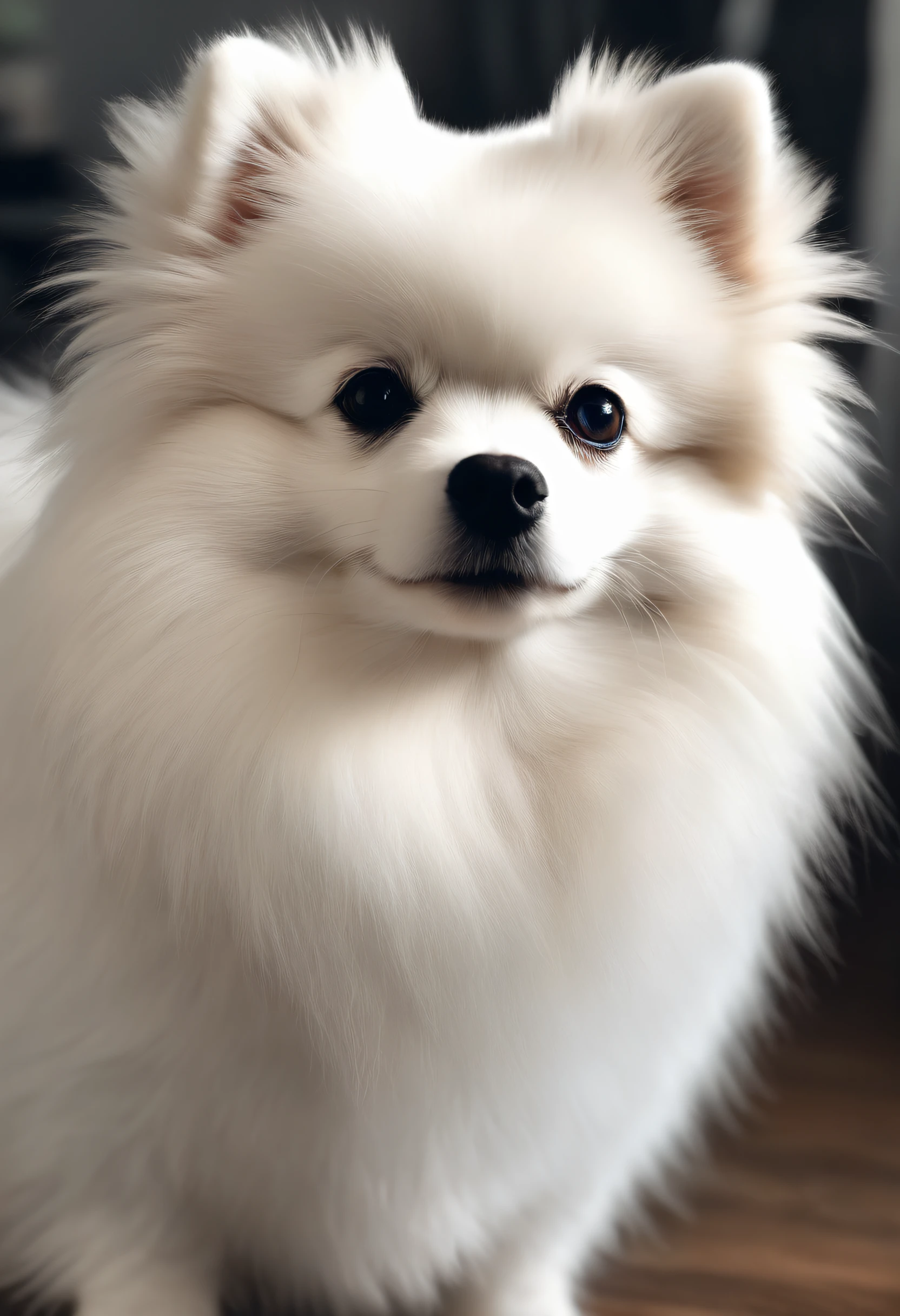 Create a realistic drawing of an all-white Pomeranian lulu with white fur