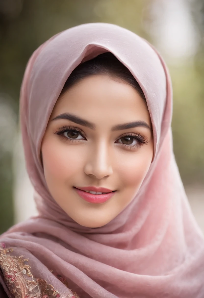 ```vbnet
(("Radiant Elegance: Beautiful Asian Woman in Vibrant Hijab with a Sweet Smile")) depicting a woman of Asian descent exuding grace and warmth. Illustrate her wearing a brightly colored hijab that complements her features, framing her face with vibrant hues. Capture her sweet smile, reflecting genuine happiness and kindness. Emphasize the delicate folds of the hijab, showcasing the fabric's texture and vibrant colors. Highlight her expressive eyes and the subtle contour of her lips, conveying a sense of inner beauty and confidence. Illuminate the scene with (((soft, natural light))) to enhance the woman's natural radiance and the vivid colors of her hijab. Use an art style that blends realism with a touch of warmth, creating a visually captivating and heartwarming portrayal of the beautiful, Asian-looking woman in her vibrant hijab, emanating positivity and charm.
```