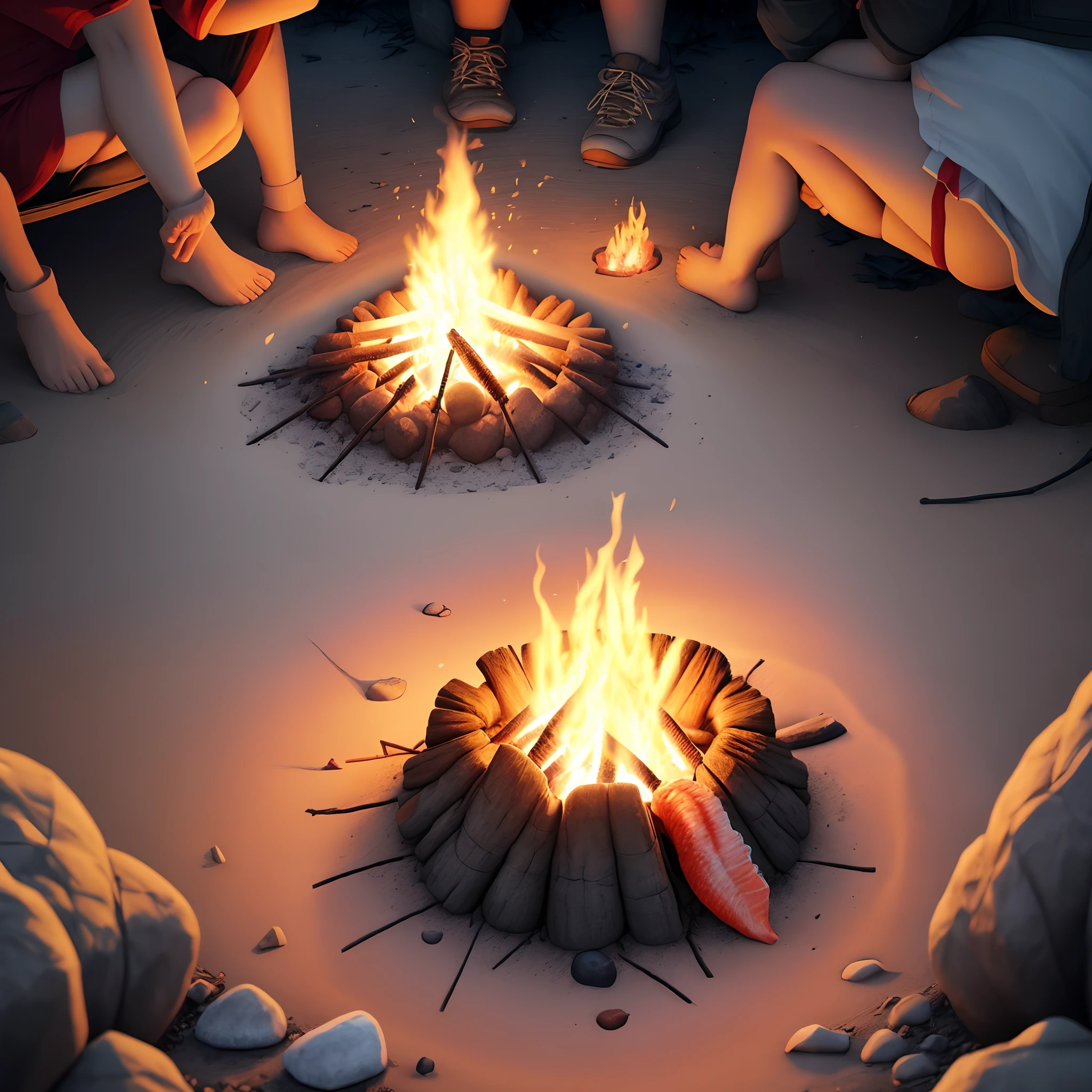 Campfire, a conch, on an island flag political, cartoonish, election