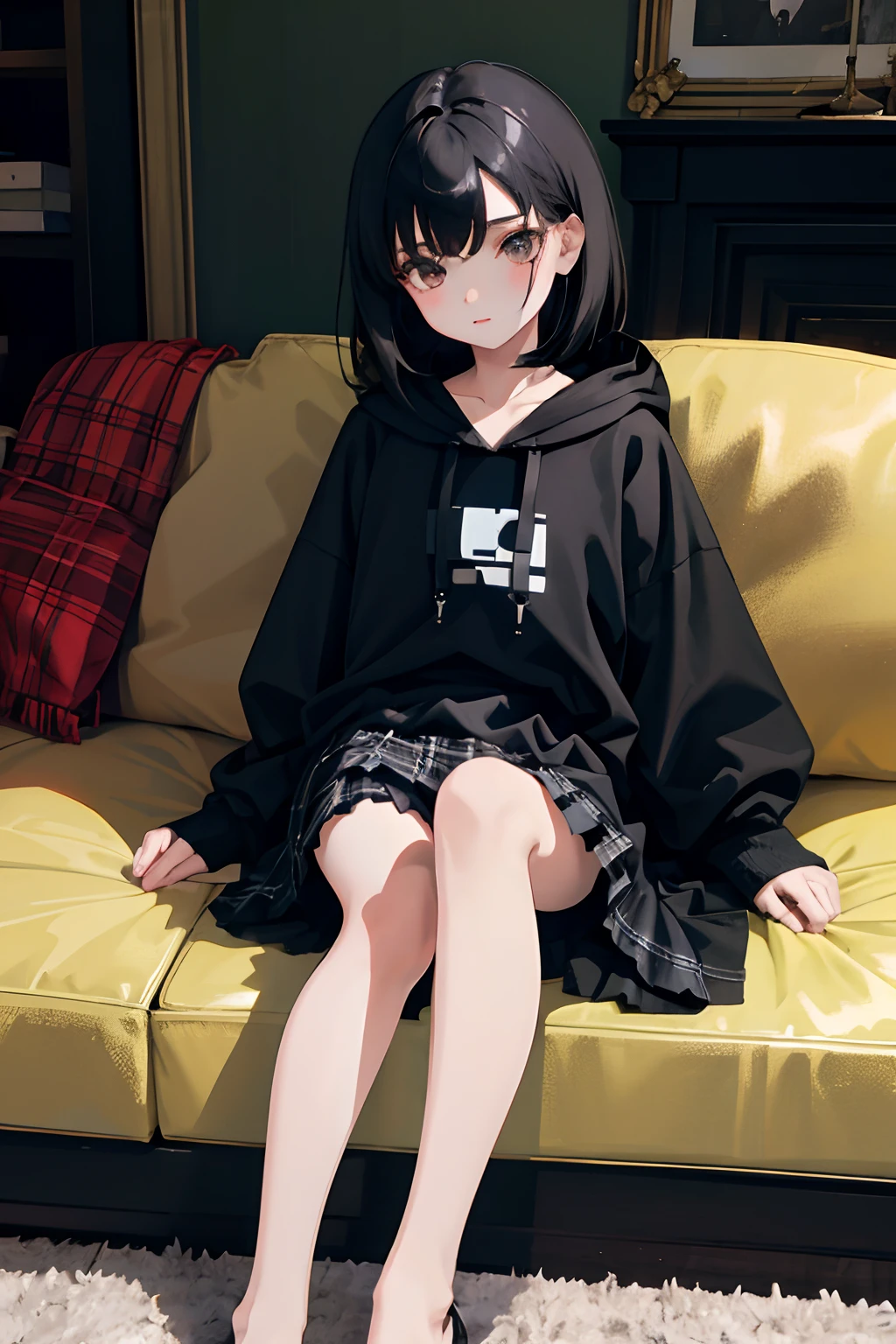 Anime - style girl sitting on a couch in a living room - SeaArt AI