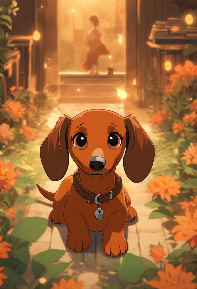 (The whole body is brown:1.8),Dachshund em miniatura marrom,on a couch,looking at the camera,(Arco de rosto:1.5),Parece muito divertido,biologicamente correto