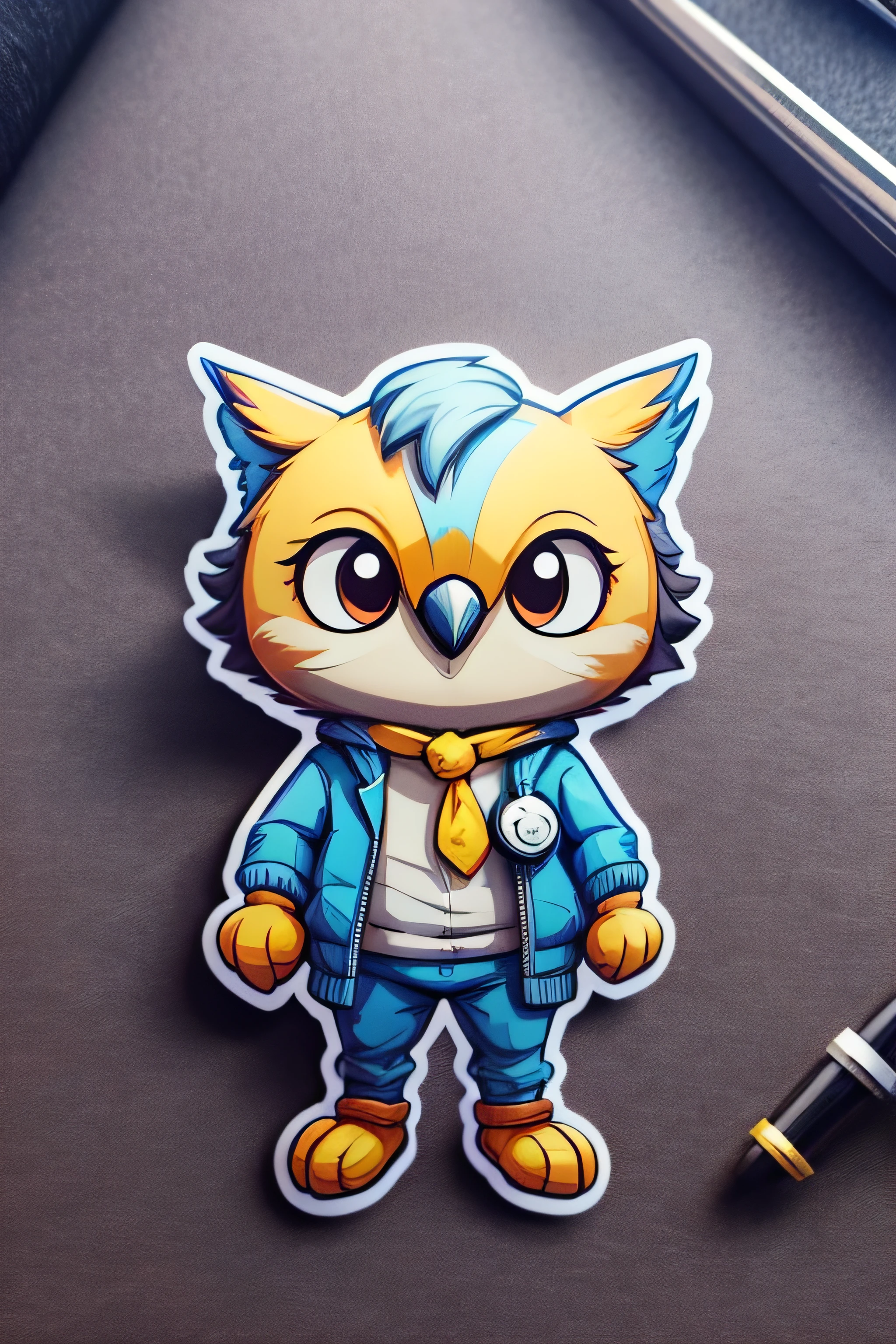 Cartoon owl，Doctor's suit, Anthropomorphic owl， com mascot, amarelo, Cartoon sticker effect, Graphic illustration, cute character, Cute cartoon character, Anthropomorphic owl, telegraph stickers design, Ruan cute vtuber, Cute:2, toonix character