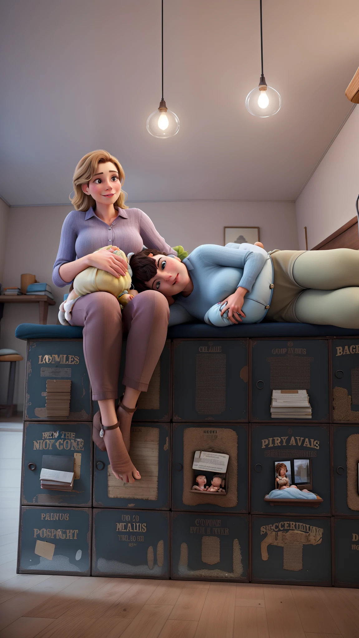 Mother and son with short hair and blue eyes, young looking, both naked, son laying under mom on bed, Portait photo. 3d cartoon with accurate proportions, fucking each other, moaning