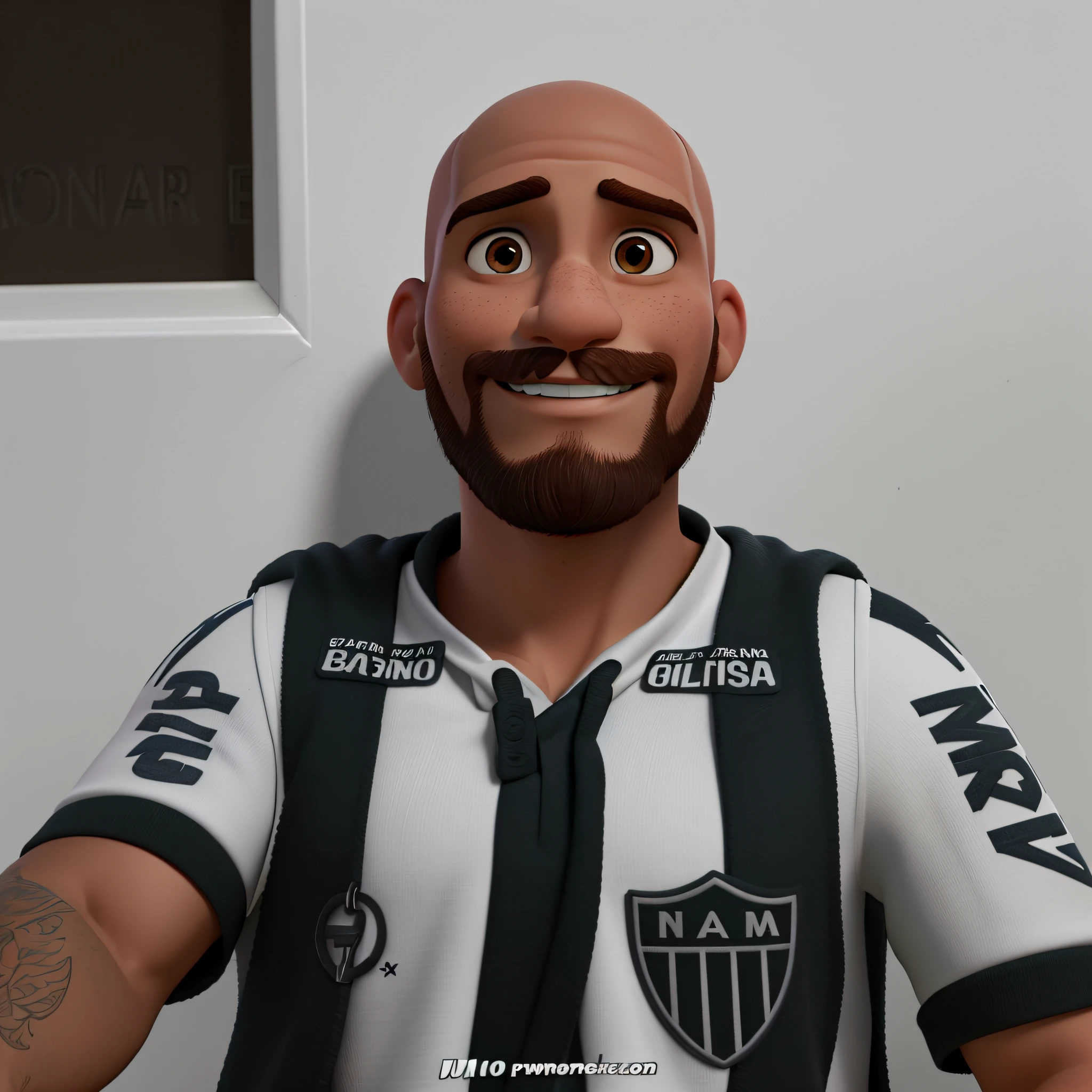 um homem moreno careca estilo disney pixar, alta qualidade, melhor qualidade