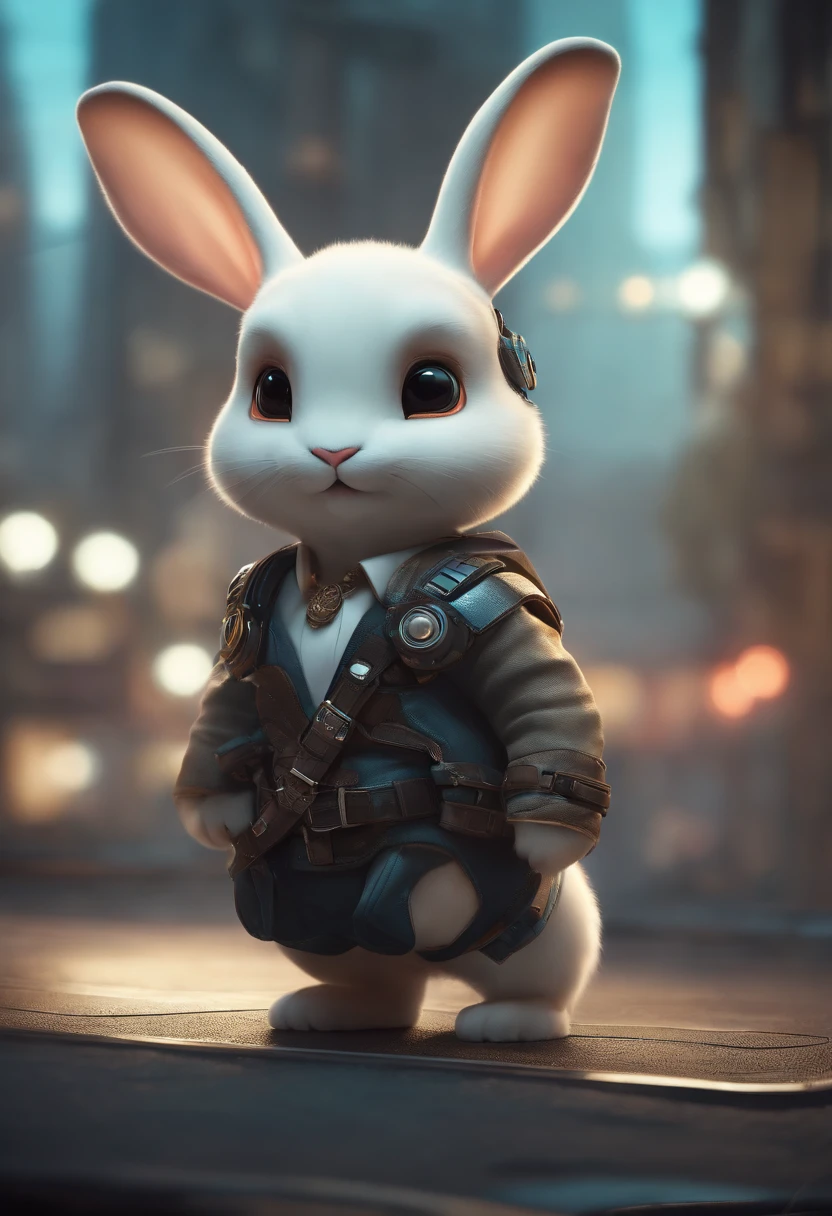 Animal design cartoon, Style plat mignon lapin photo du corps entier, Sens du design simple mais pas perdu, Style plat frais, Cyberpunk elements are freely applied, The front view presents a charming cute posture, et les pieds pendent dans une posture mignonne