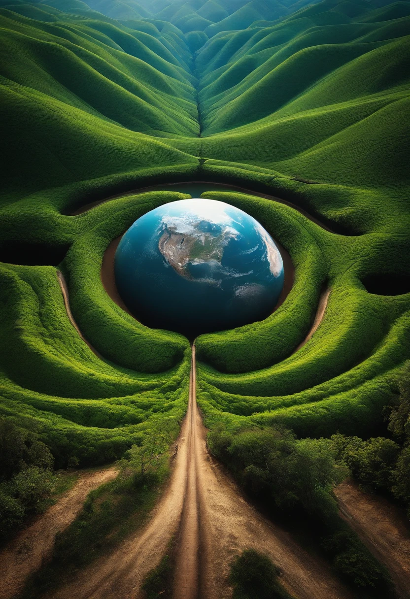 Planet Earth without water, human trees, atmosphere