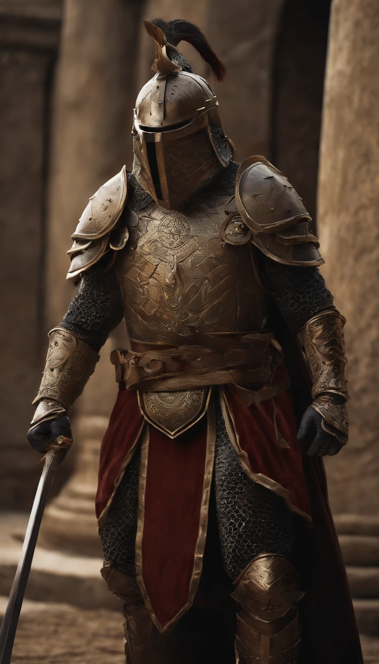 lion warrior, Conceito-Arte, autor：Kishiganku, arte de fantasia, fundo do campo de batalha, clean render, um chifre, Use uma armadura, detailed bushido form smoke, capacete de uma divindade esquecida, character is standing, 8k realista, in game render, detalhe detalhado do fundo do rosto, Art Station home page, touro, Fantasia pseudo-medieval, Uma divindade vestindo armadura koi, armadura de bronze detalhada, Armadura de Bronze, armadura gravada dourada, Armadura Obsidiana de Ouro, armadura de ouro claro, Linda armadura de filigrana, A demonic warrior, Linda armadura cheia de espinhos, intrincada armadura assasin, armadura de metal intrincada, guerreiro poderoso, vestido com uma linda armadura dourada，Decorated with intricate patterns, O capacete tem uma grande coroa e dois chifres,olhos vermelhos brilhantes， Everything is in the dark, Smoky background hints at battle scenes, Adicione uma aura sinistra ao seu personagem，submission, tiro de corpo inteiro.foto de corpo inteiro