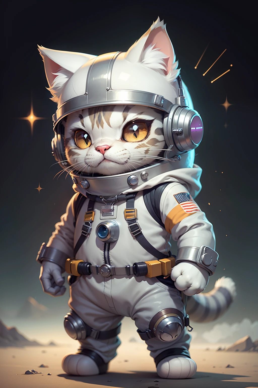 c4tt4stic, Cartoon silver tabby cat in spacesuit, helmet,