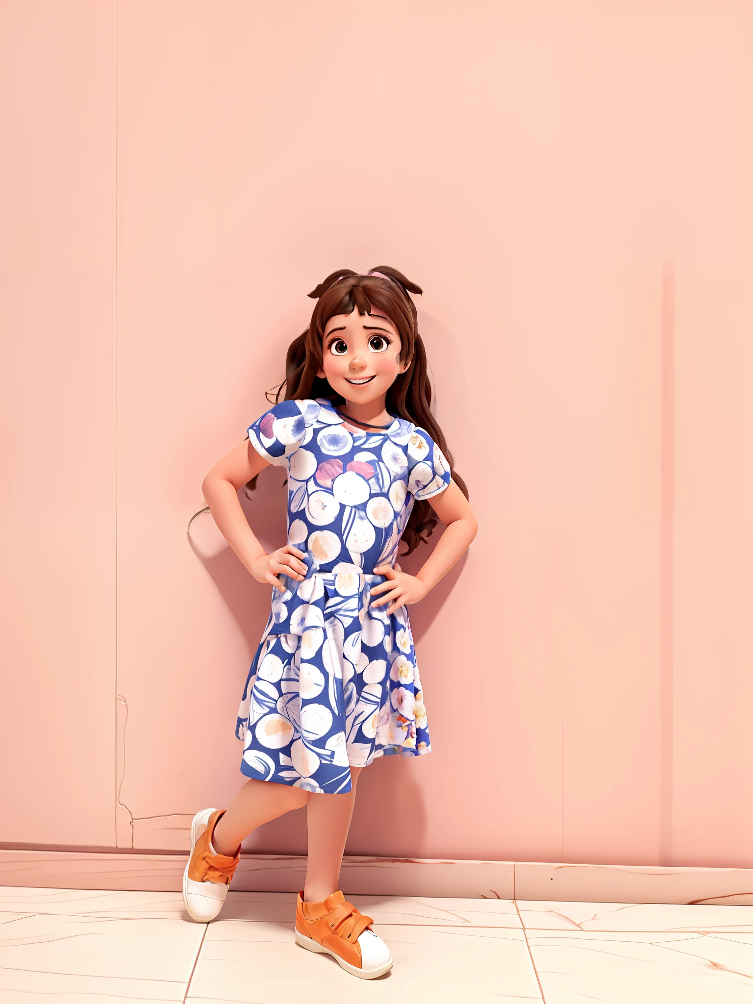  with a smile on his face. She has brown hair and wears a Samsão bunny dress from Turma da Monica.. Olhos pretos. Escreva no quadro negro ao fundo o nome "MARIAH". criar essa imagem 3d no estilo Pixar Disney, alta qualidade, maior qualidade