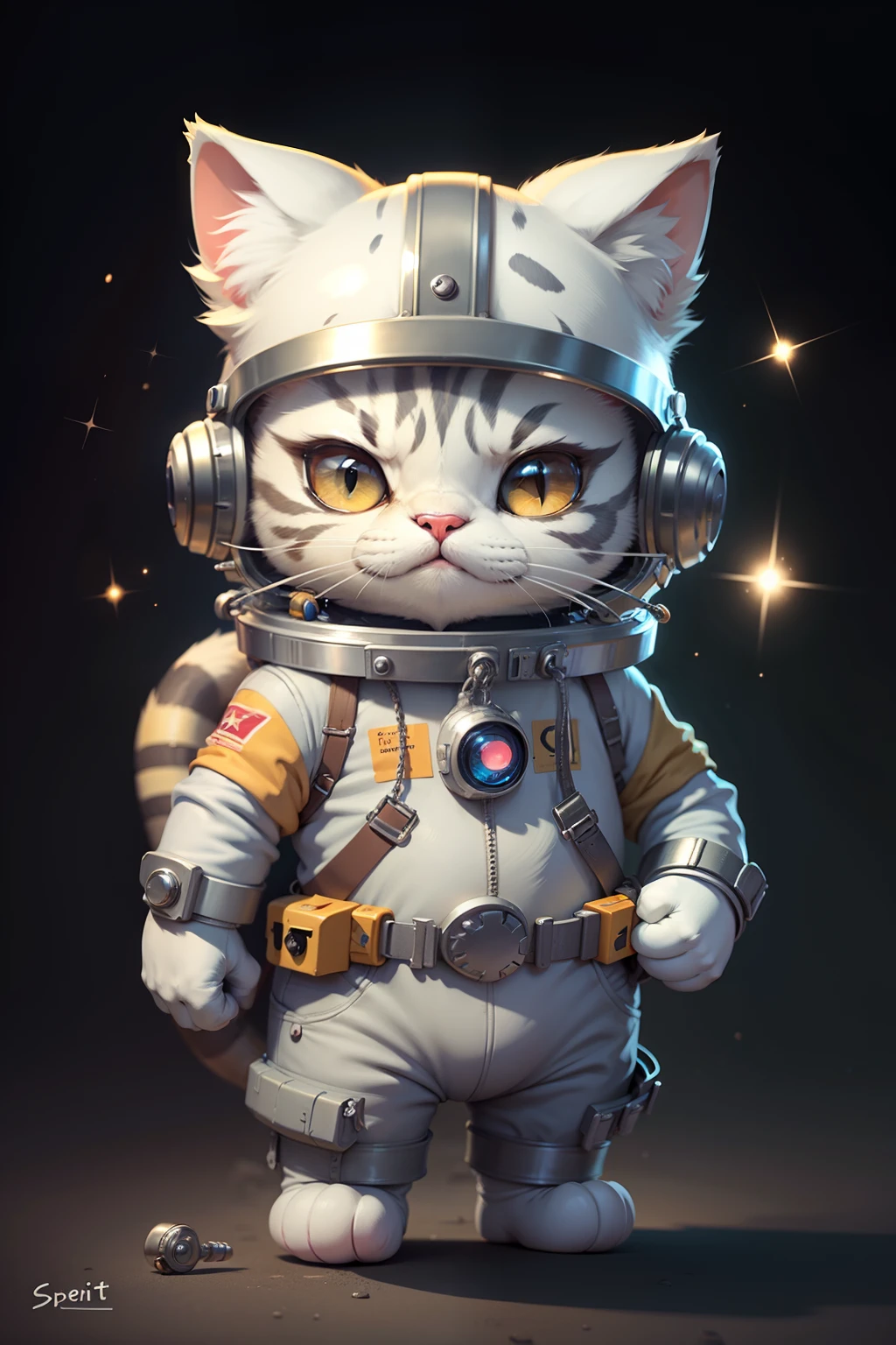 c4tt4stic, Cartoon silver tabby cat in spacesuit, helmet,