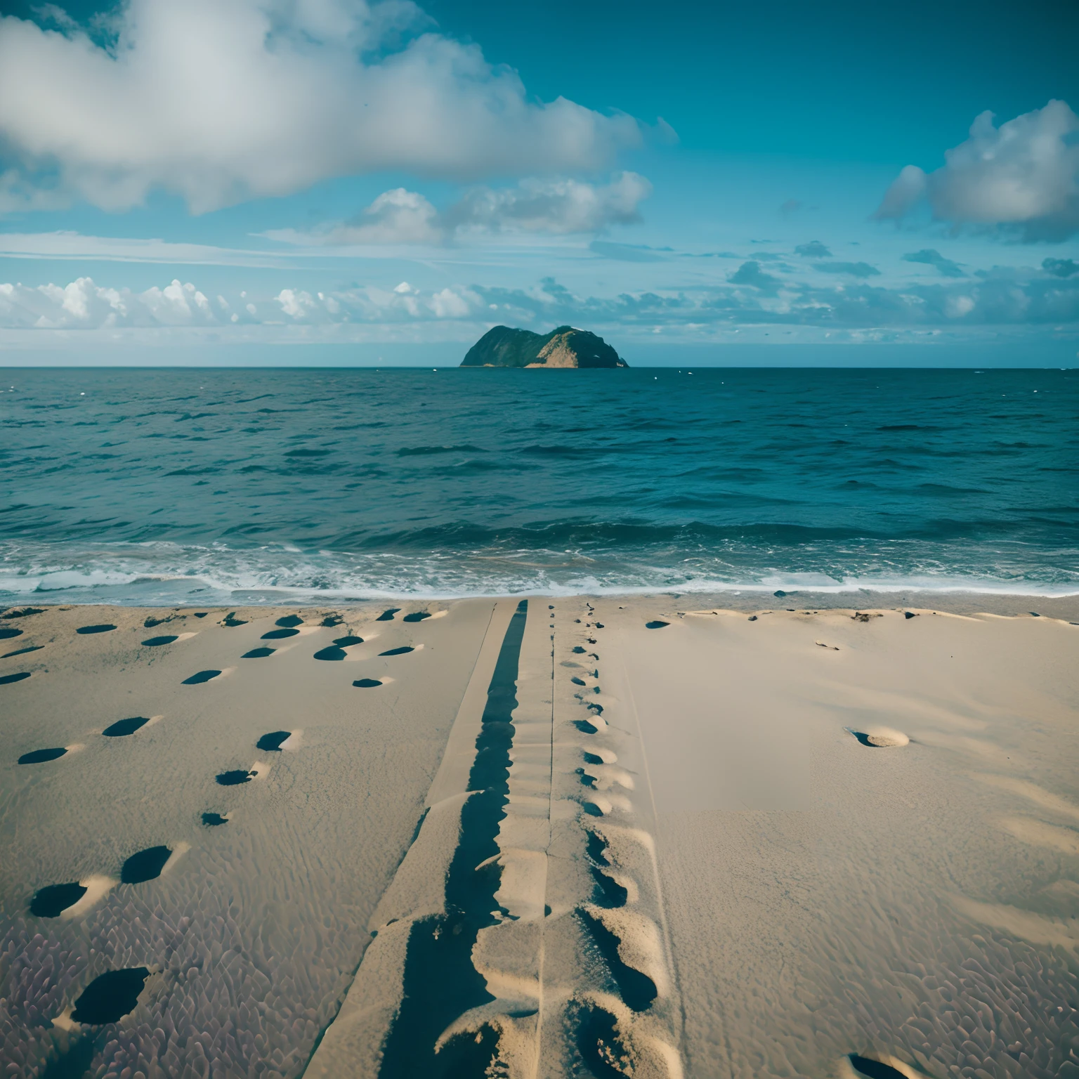 A beautiful landscape photo with a single road in the sea