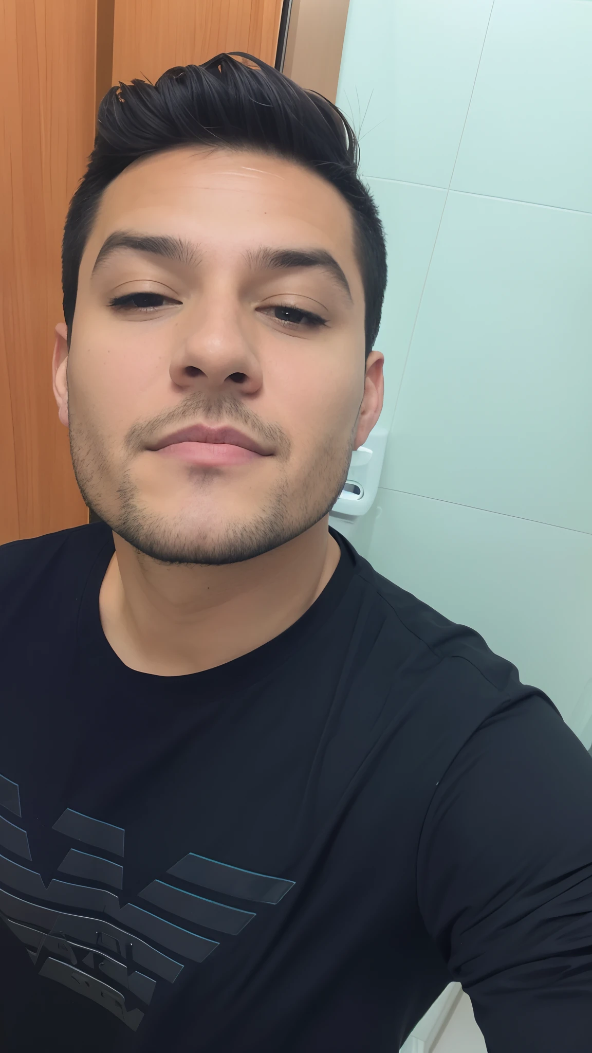 there is a man that is taking a selfie in the bathroom, Fotografia selfie 8k, imagem frontal, ligeiro restolho, 3 2 anos, 2 7 anos, 2 8 anos, 2 9 anos, restolho curto, imagem do rosto, selfie de um homem,