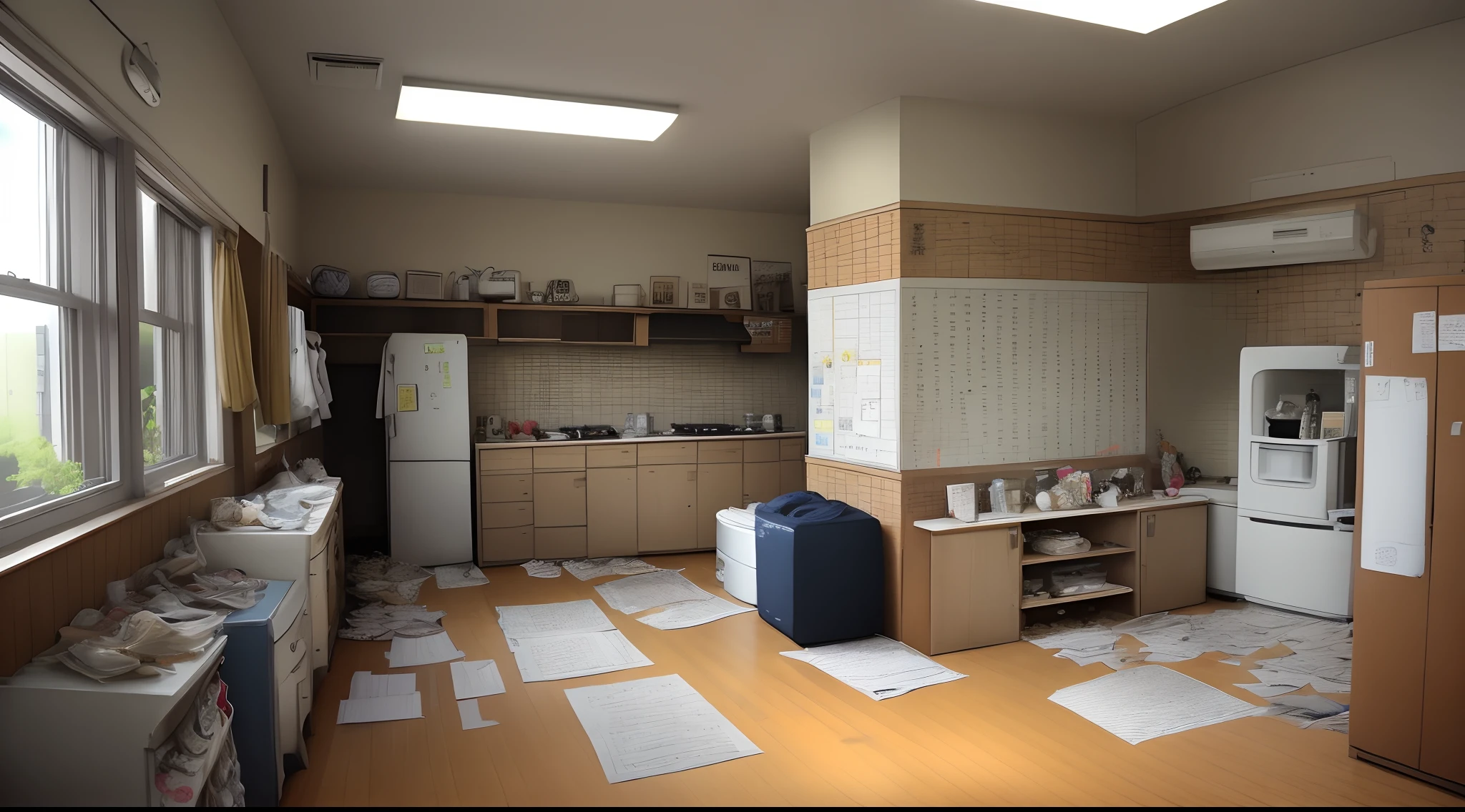 I'm struggling with my worries、The paper crumples、The room is scattered、House, clothes and restaurant in speech bubbles