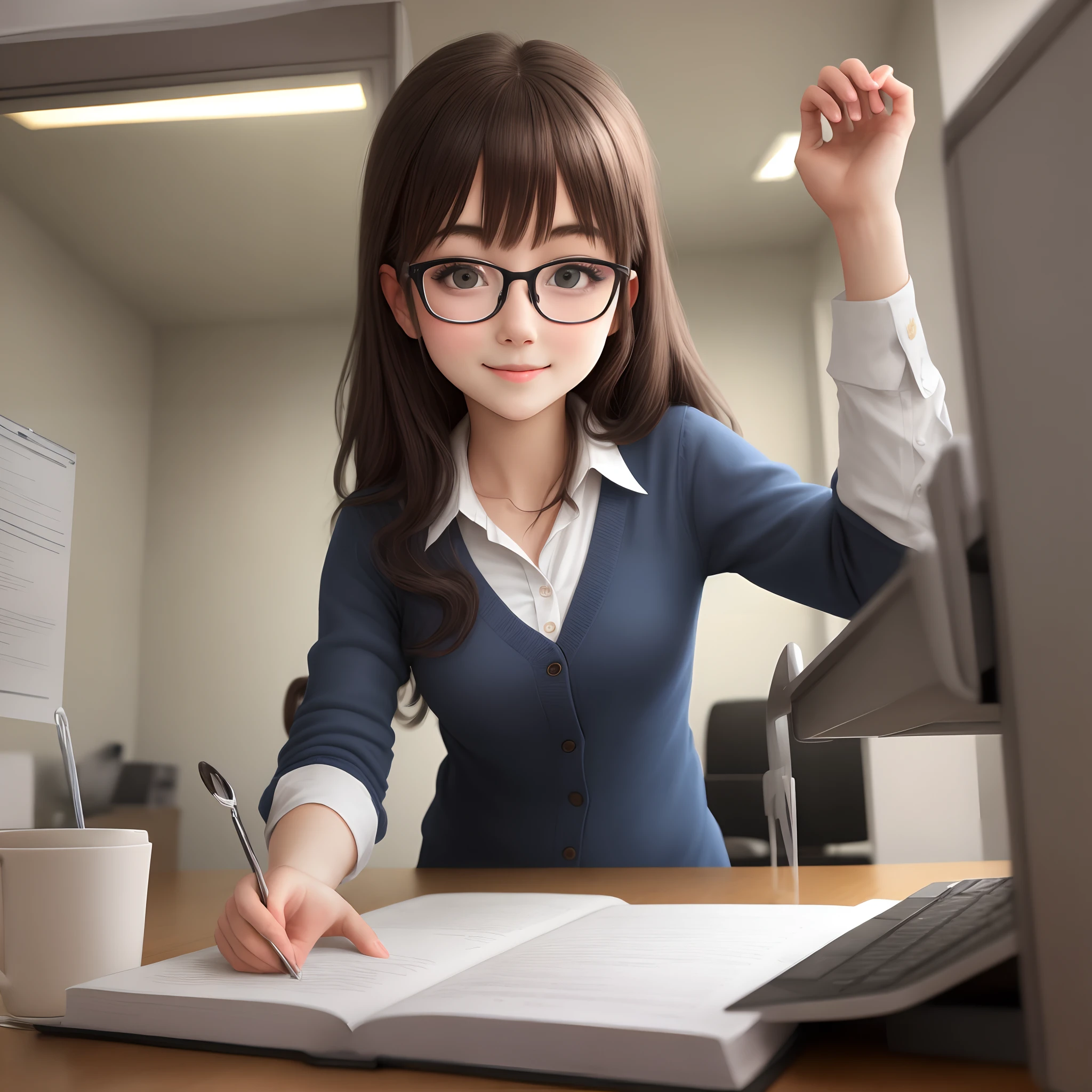 Glasses girl giving a under the desk