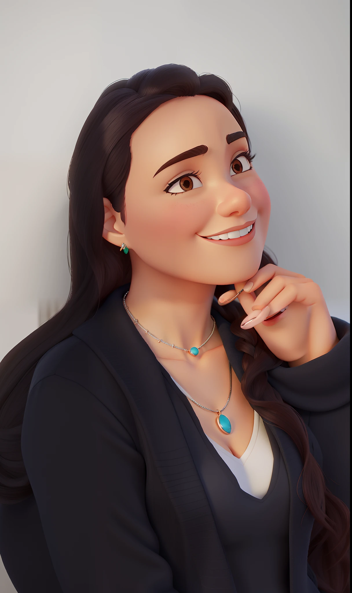 Woman wearing a necklace around her neck, estilo disney pixar, alta qualidade, melhor qualidade