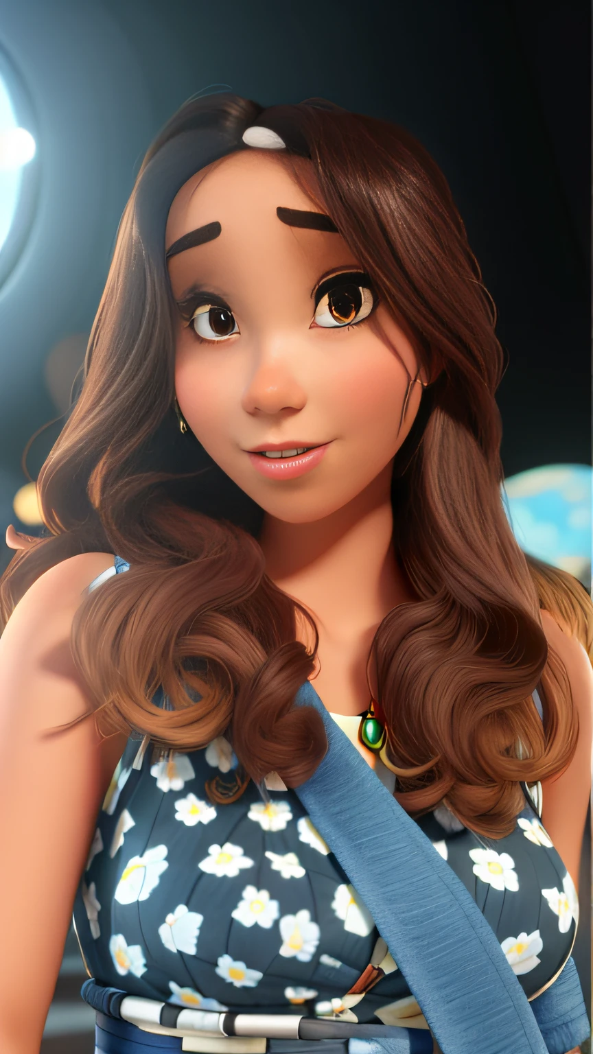 uma mulher morena estilo disney pixar, alta qualidade, melhor qualidade