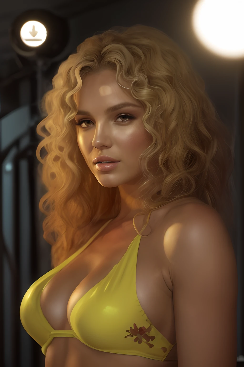 Britney Spears in a yellow bikini posing for a photo, brilhante, deslumbrante , bela , britney spears, corpo da sereia, rosto realista em alta qualidade, corpo inteiro, diferentes poses corporais, alta qualidade no rosto, defined features, best quality hard drive, realista, realista, Award-Winning Illustration, (rosto altamente detalhado e textura da pele), (corpo inteiro), (detalhe complicado: 1.2), (detalhe fino), (detalhe complicado), (cinematic lights, luz de fundo de melhor qualidade), lines sharp, foco nítido, Arte Oficial, unidade 8k papel de parede , ultra realista, muito realista, Absurdo, inacreditavelmente realista absurdo, tamanho de arquivo enorme, ultra- real, Arte de realista, RTX,((Foto de encerramento-up by award-winning studio)), , (cale a boca), , perfect hands, lindos olhos detalhados, rosto perfeito, corpo perfeito, detalhes ultra realista.