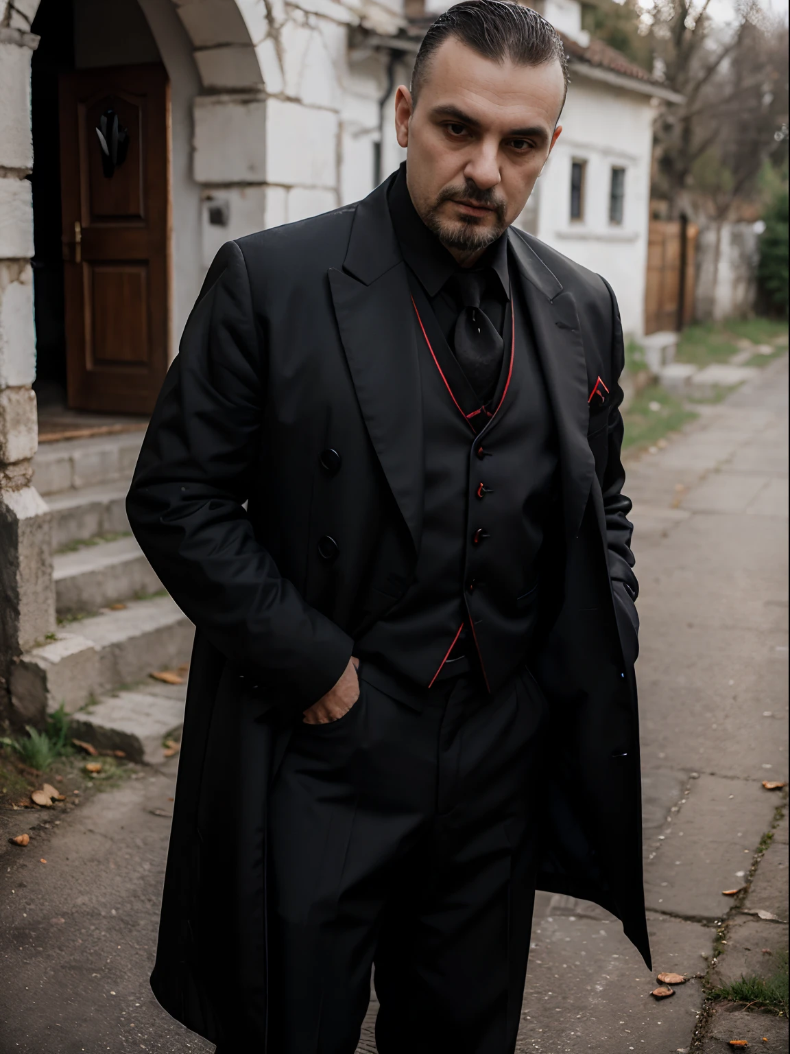 Uncle vukovic is (Slav goth vampire) from Balkan, male, (formal clothes|traditional clothes)
