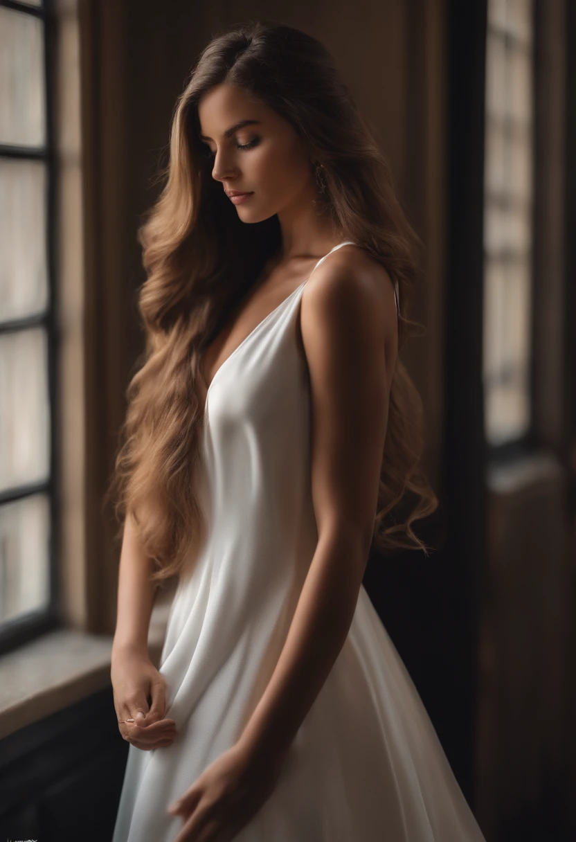 imagem realista, qualidade 8k, uma jovem, uns 20 anos, corpo exuberante, seios pequenos e bonitos, cintura fina proporcional ao corpo, coxas grandes e macias,Their hair is long and black, Seus olhos castanhos, She's lying down, She is lying in position 69