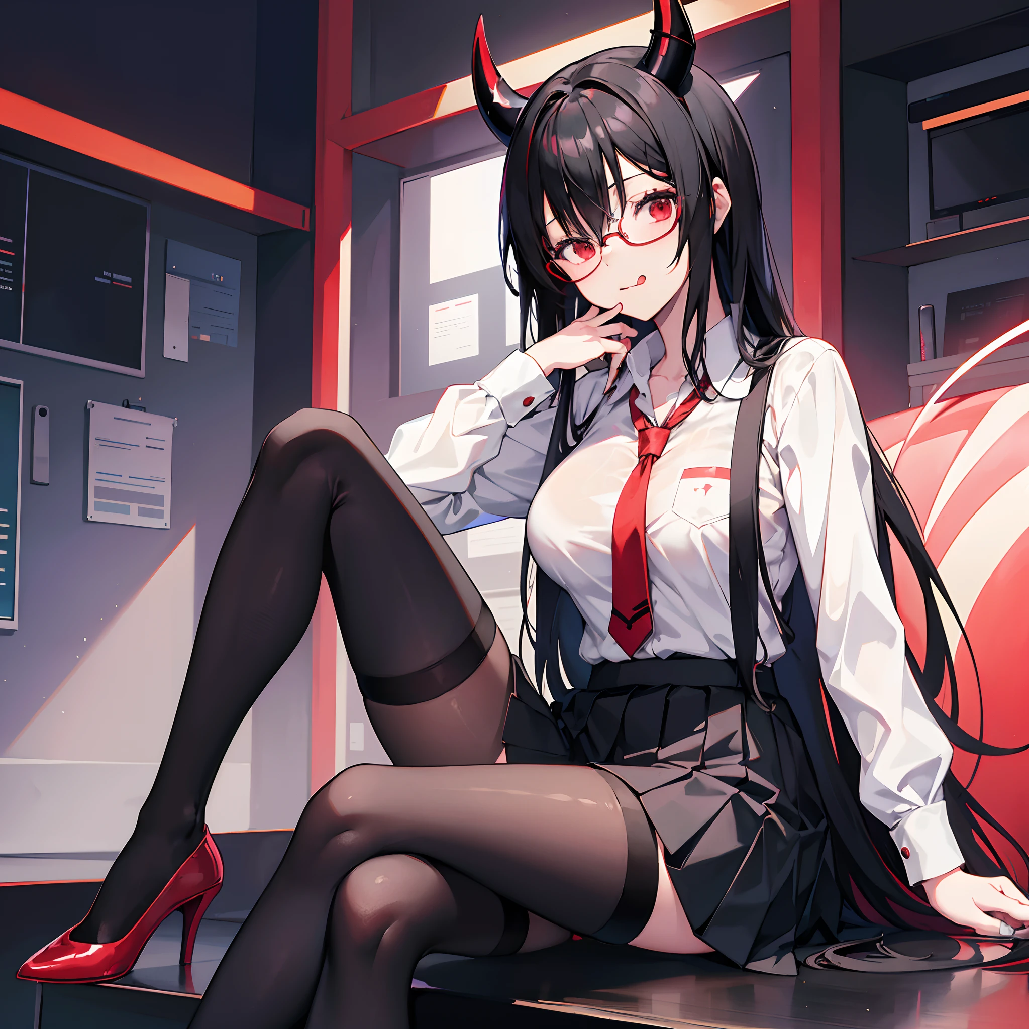 ((Sitting on a chair)),(((From below))), (( Side view)),​masterpiece, absurderes, 1girl in, hair clips, bunny rabbit, bunny rabbitの耳, Fake animal ears, Black latex leotard,‎Classroom,A smile,,^ ^, thighs thighs thighs thighs, Surprised,Looking at the camera