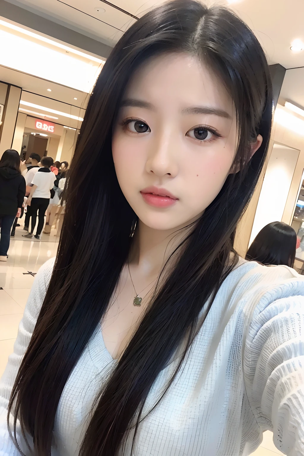 (
(8k:1.27), best quality, masterpiece, ultra highres:1.2) Photo of Pretty Japanese woman
(beautiful:1.1), mall, double eyelids, intricate elegant, fantasy, detailed, gradient lighting, selfie