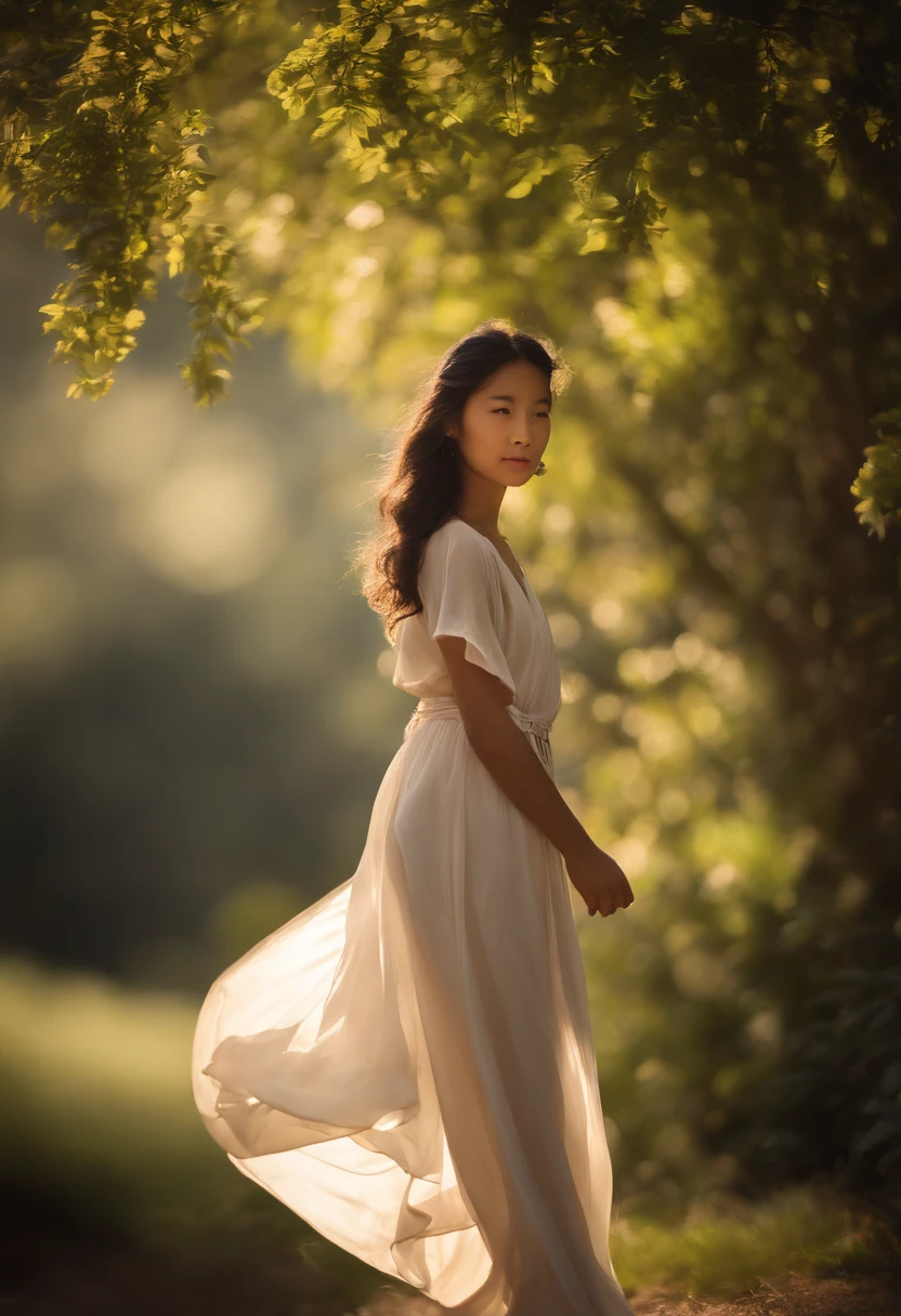 (master part:1.2),(uma garotinha fofa,:1.2),cabelos loiros, nariz de ponto,(A Pure Chinese Chiffon Dress:1.2),(perfect lighting:1.2),夏天,sorrir,arms behind back,Onze,(Dynamic angle:1.2),vegetation,sunlight,fotografia,Realistic,olhos fechados
