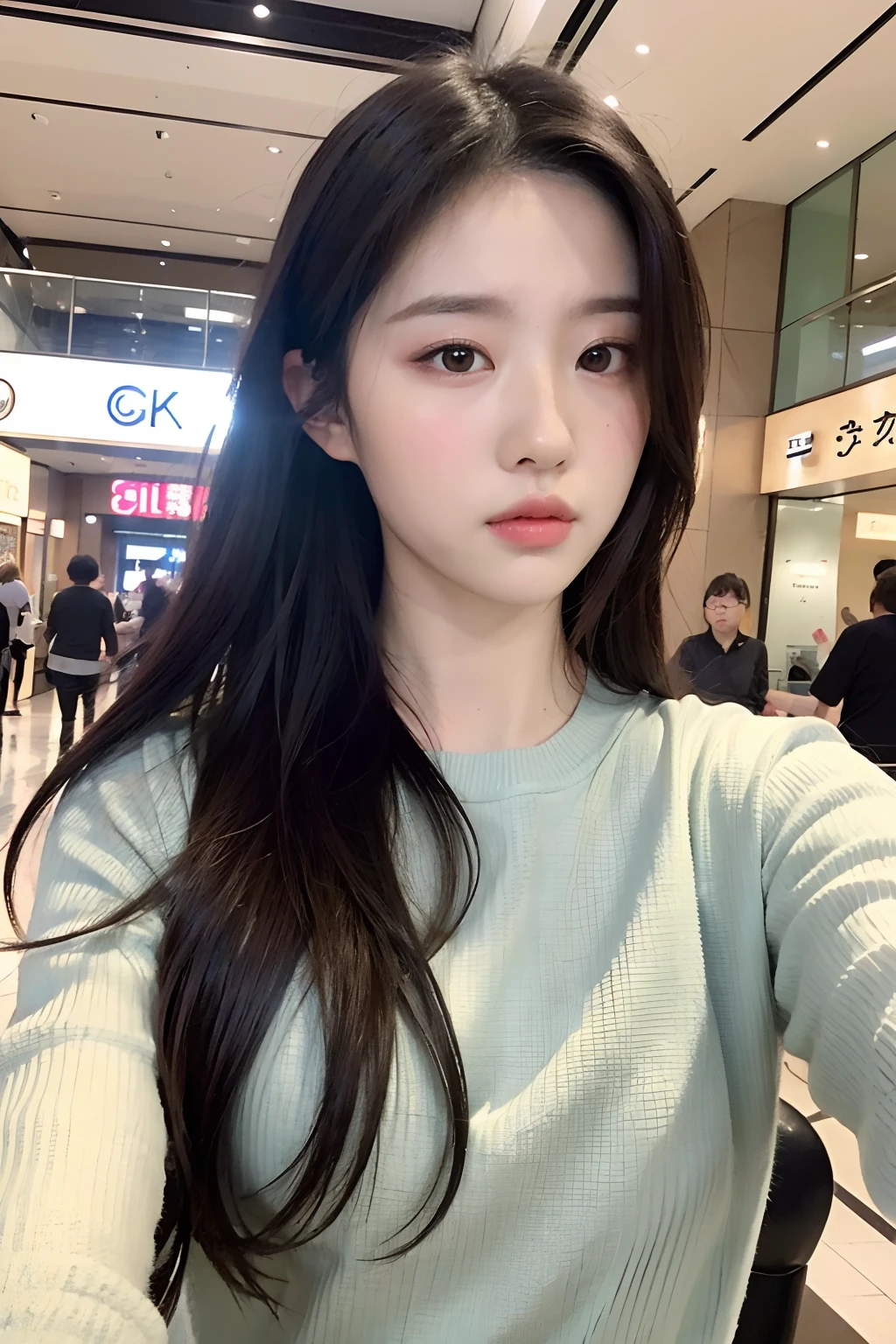 (
(8k:1.27), best quality, masterpiece, ultra highres:1.2) Photo of Pretty Japanese woman
(beautiful:1.1), mall, double eyelids, intricate elegant, fantasy, detailed, gradient lighting, selfie
