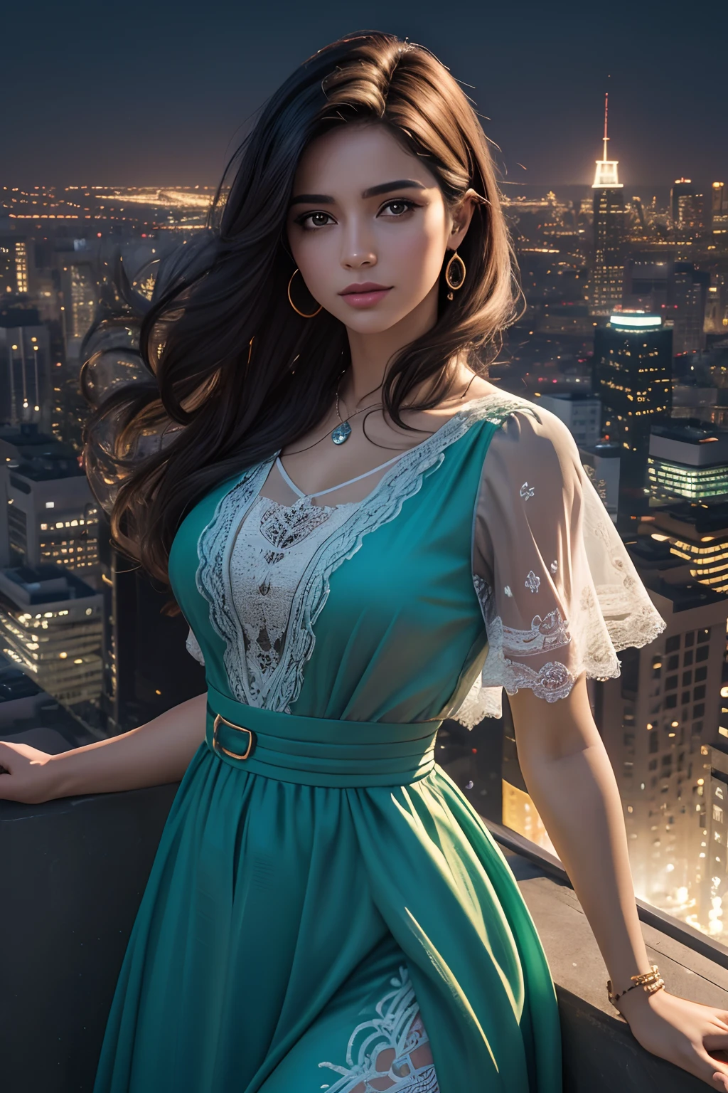 (best quality,4k,8k,highres,masterpiece:1.2),ultra-detailed,(realistic,photorealistic,photo-realistic:1.37)Come to the ForeverDream project，(mania por detalhes:1.1), Murais, ([oil-painting]:1.1) expressions[(pintura digital):0.9], (mixed media:0.9), (textura grosa) pigment，(expressionismo abstrato:1.1), (cores vibrantes,matiz), lighting dramatic，
Uma mulher bonita, Observador observando, Uma cidade grande, View of skyscrapers, Do topo, poderoso, Woman, Leader, hyper-realistic ForeverDream project-style, mania por detalhes, Murais, oil-painting, Mixed Digital Techniques, textura grosa, expressionismo abstrato, cores vibrantes, matiz, lighting dramatic, efeito ameba.