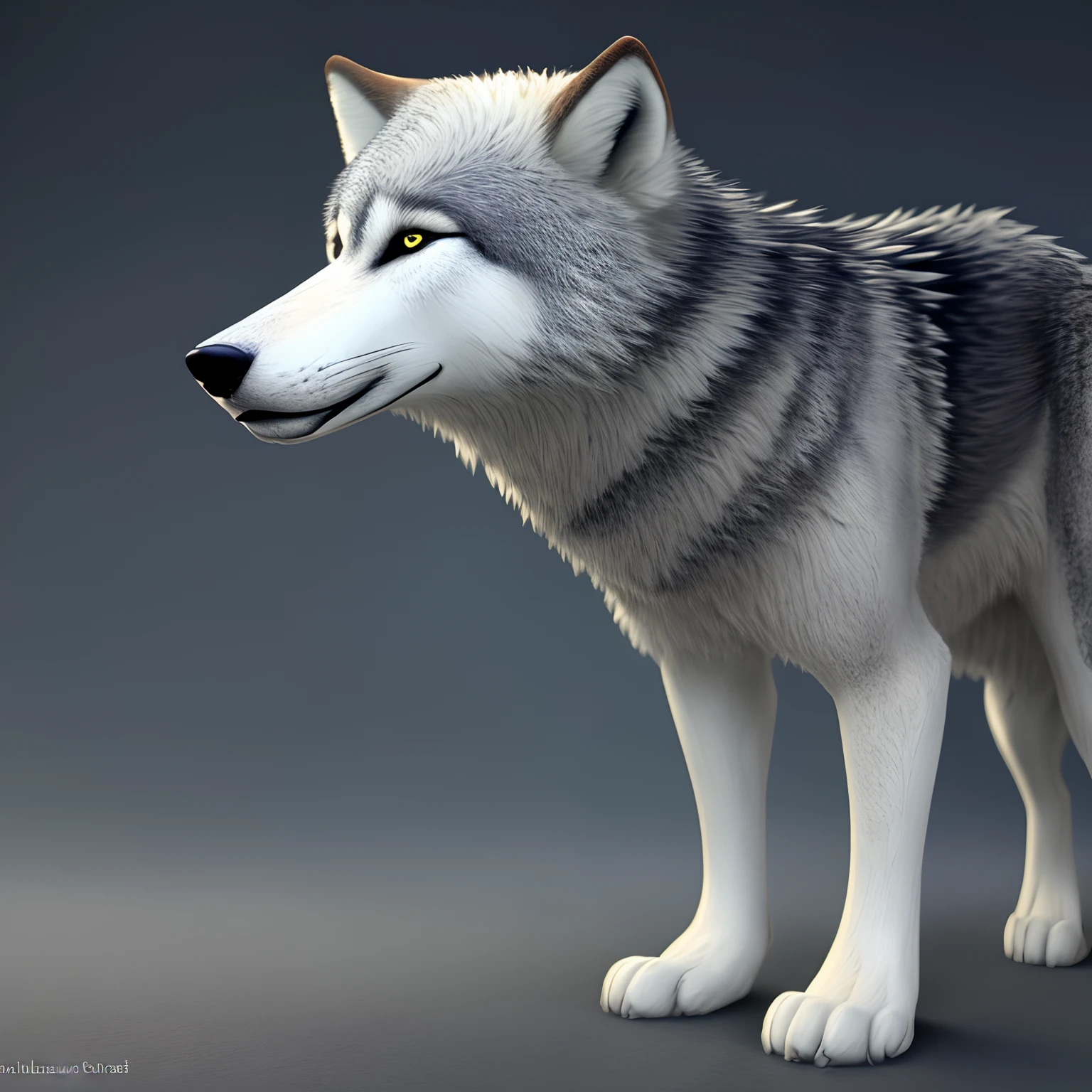 a thin and short giant gray wolf kemono, furry, young, Light grey wolf, white hair, azure eyes, White hands and feet