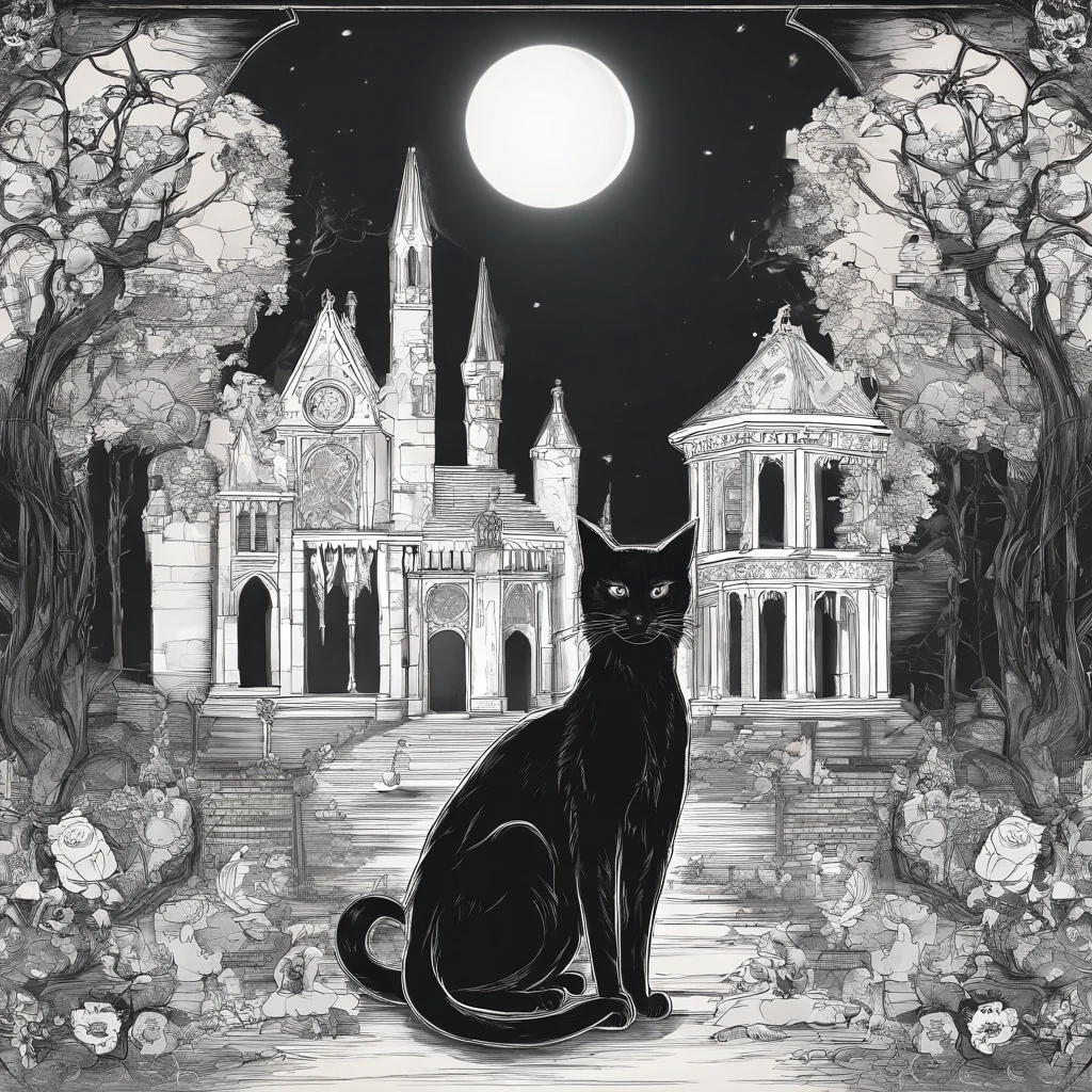 ((concept-art))、((Landscape only))、(No person)、Halloween Night、Fashionable、jolly、Casual details、Concept Design、black cat、There is a black cat、